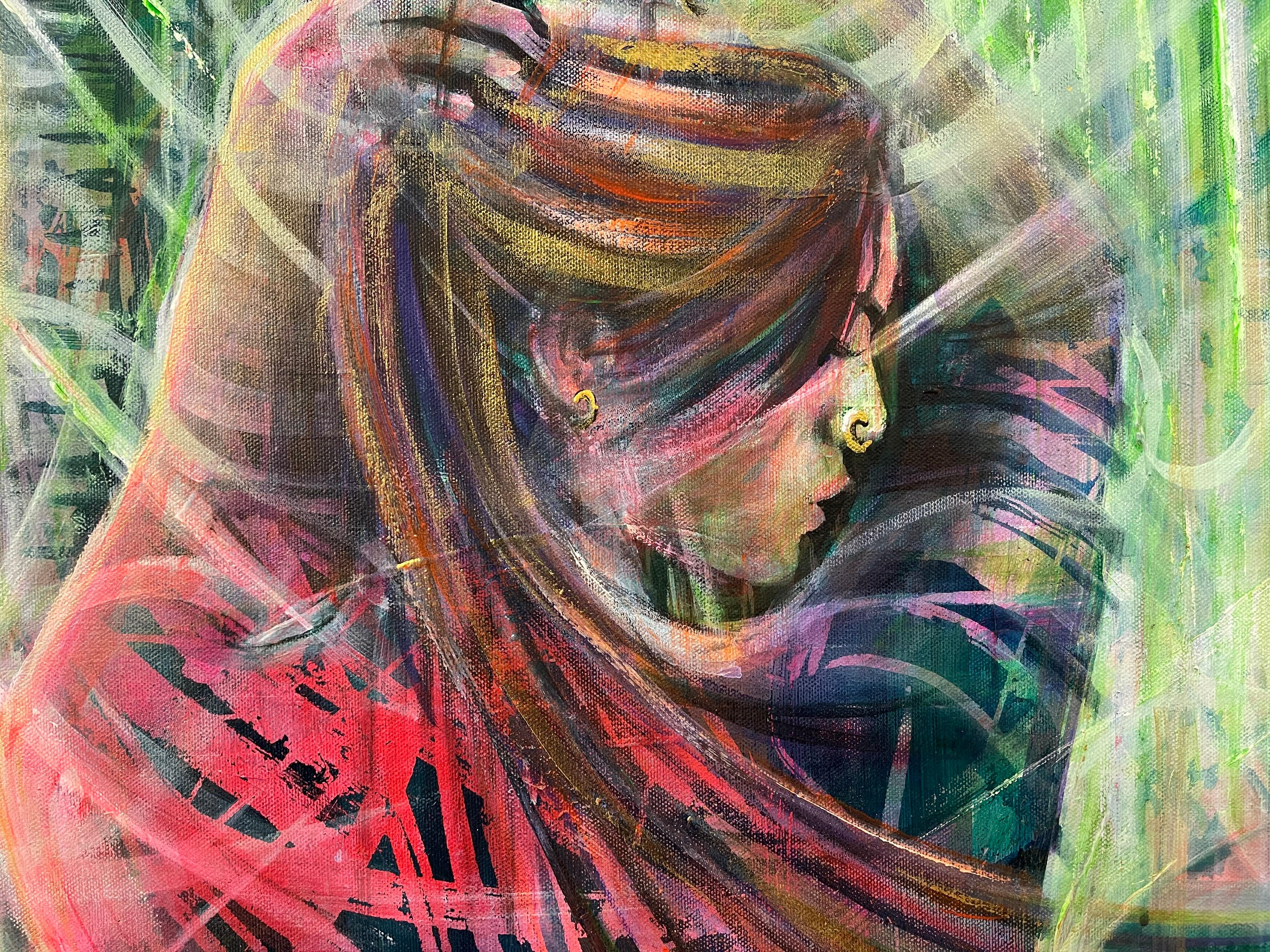 Peinture figurative contemporaine d'une figure féminine par l'artiste britannique Simon Bradley 

L'œuvre d'art mesure 24 x 30 pouces 
Le cadre mesure 29 x 35 pouces 
