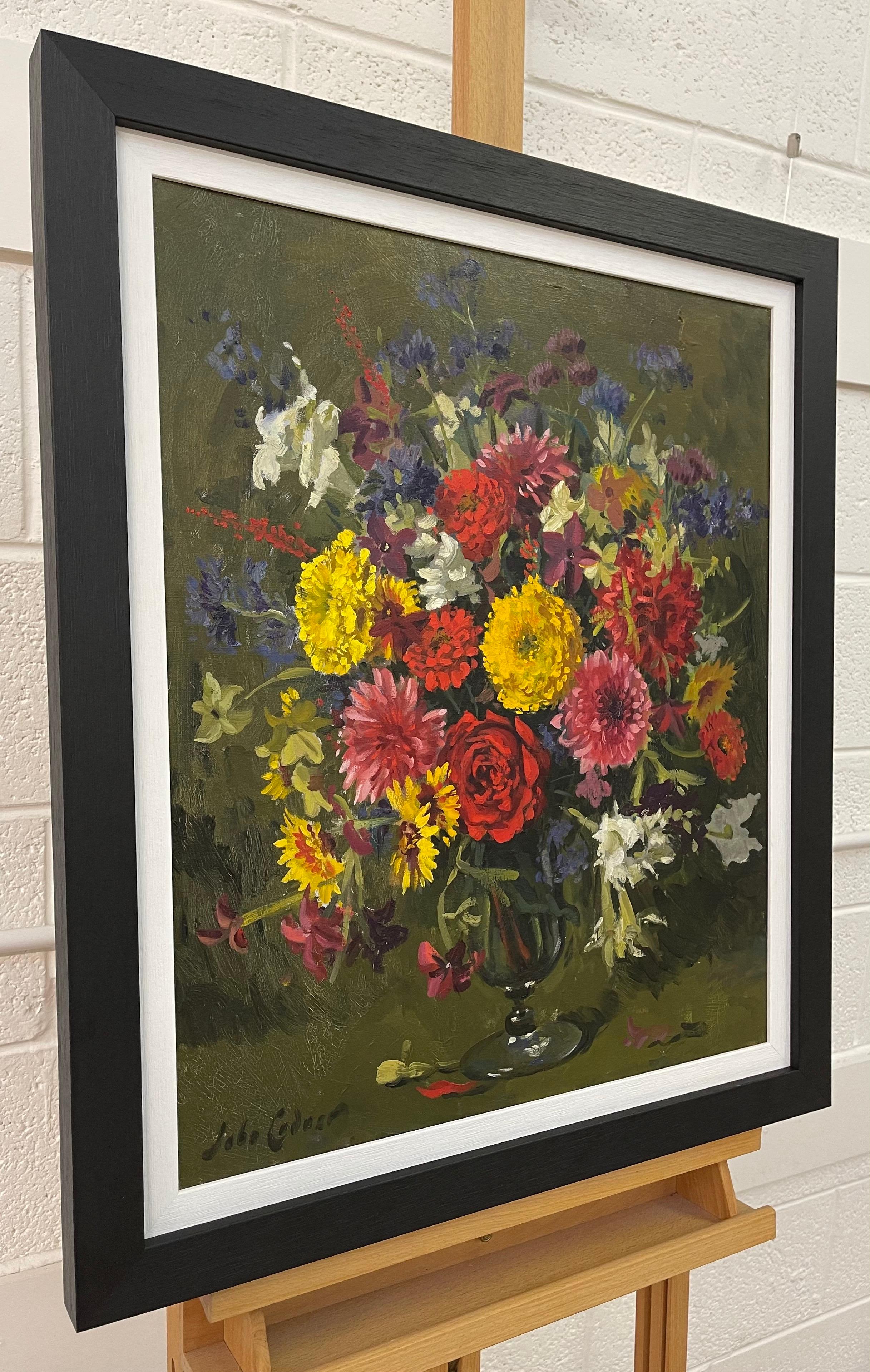 Nature morte à l'huile de fleurs dans un vase en verre par un artiste britannique du 20e siècle - Painting de John Whitlock Codner RWA