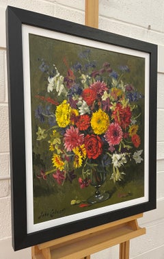 Still Life Oil Painting of Flowers in Glass Vase by 20th Century British Artist
