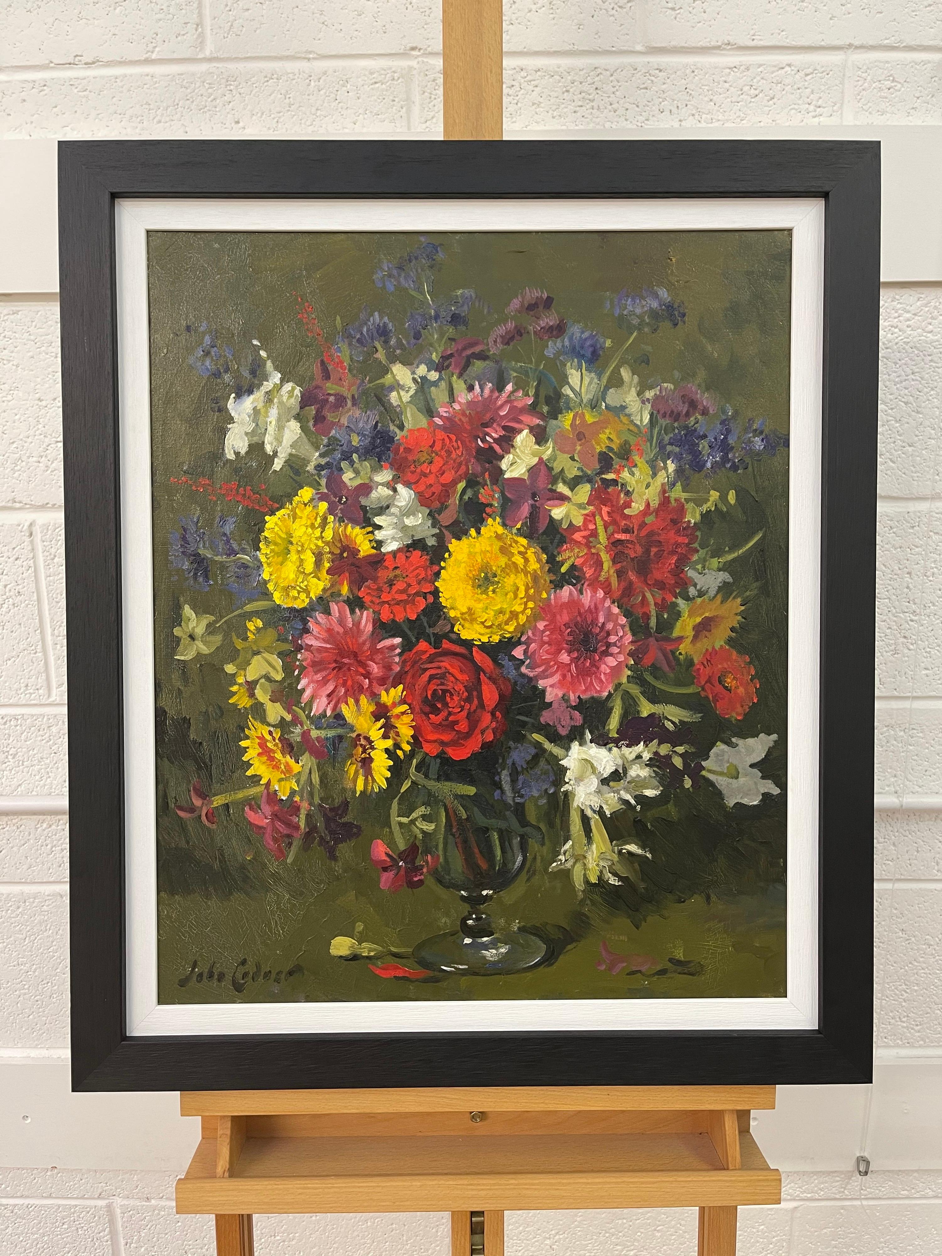 Nature morte à l'huile de fleurs dans un vase en verre par un artiste britannique du 20e siècle - École anglaise Painting par John Whitlock Codner RWA