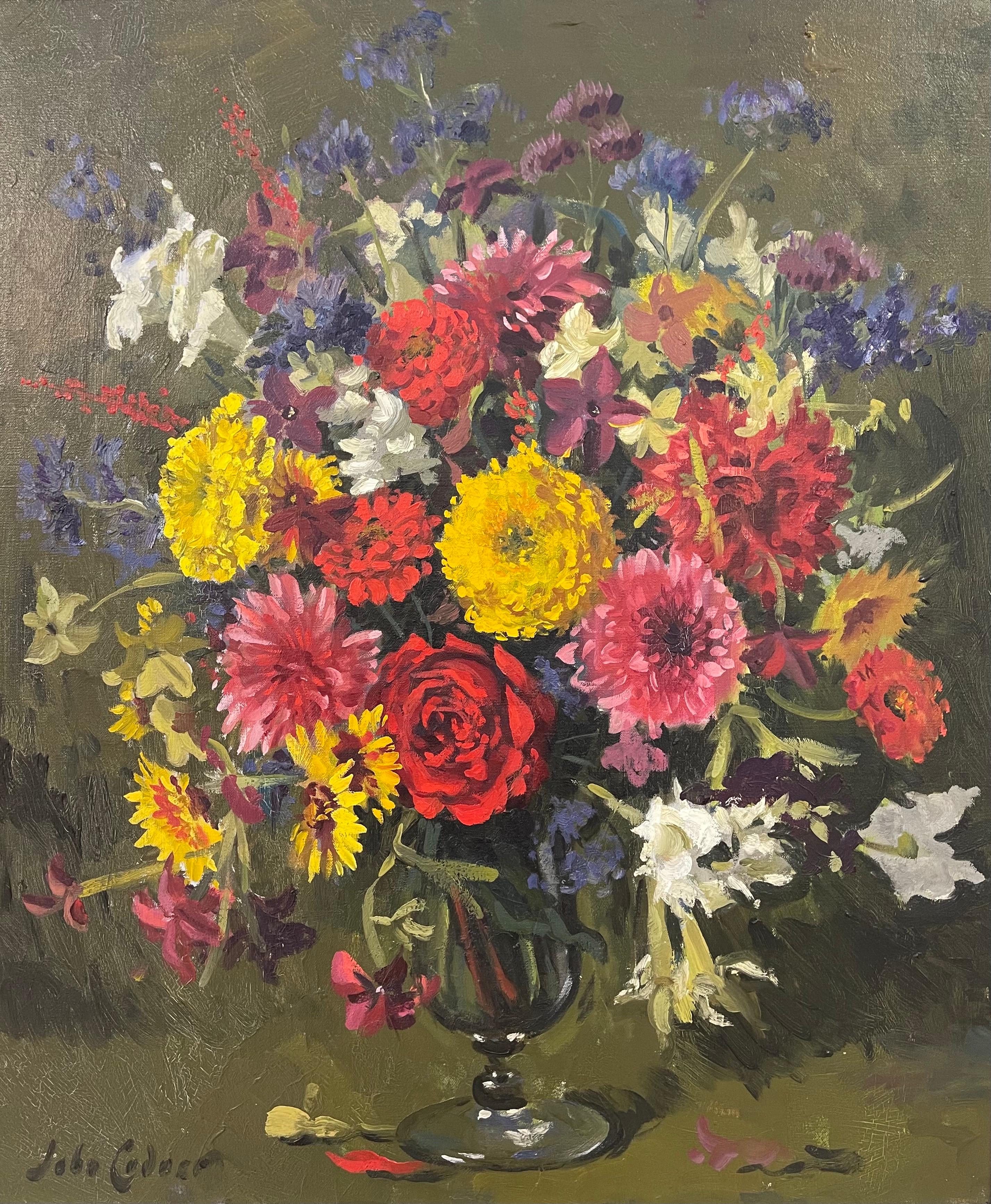 Still Life Oil Painting of Flowers in Glass Vase by 20th Century British Artist - Black Still-Life Painting by John Whitlock Codner RWA