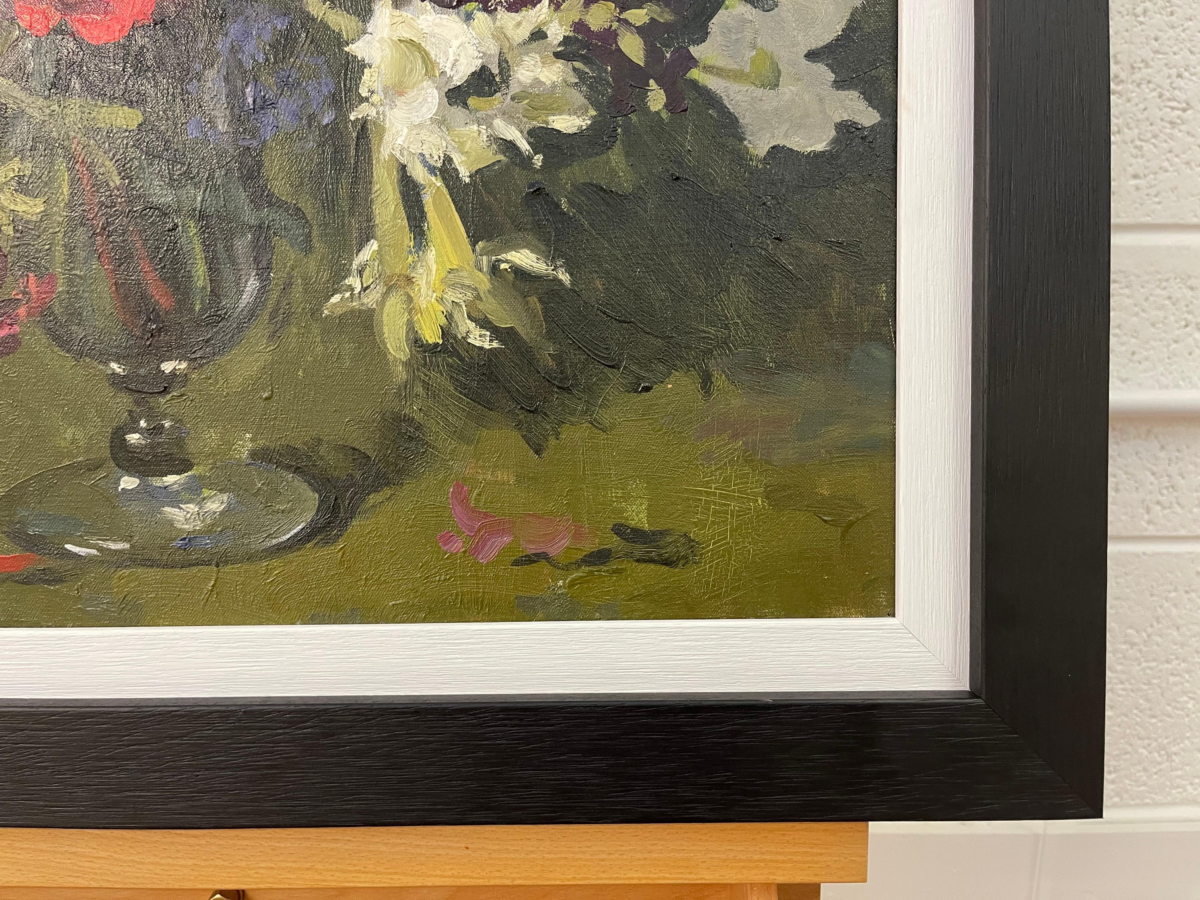 Still Life Oil Painting of Flowers in Glass Vase by 20th Century British Artist For Sale 6