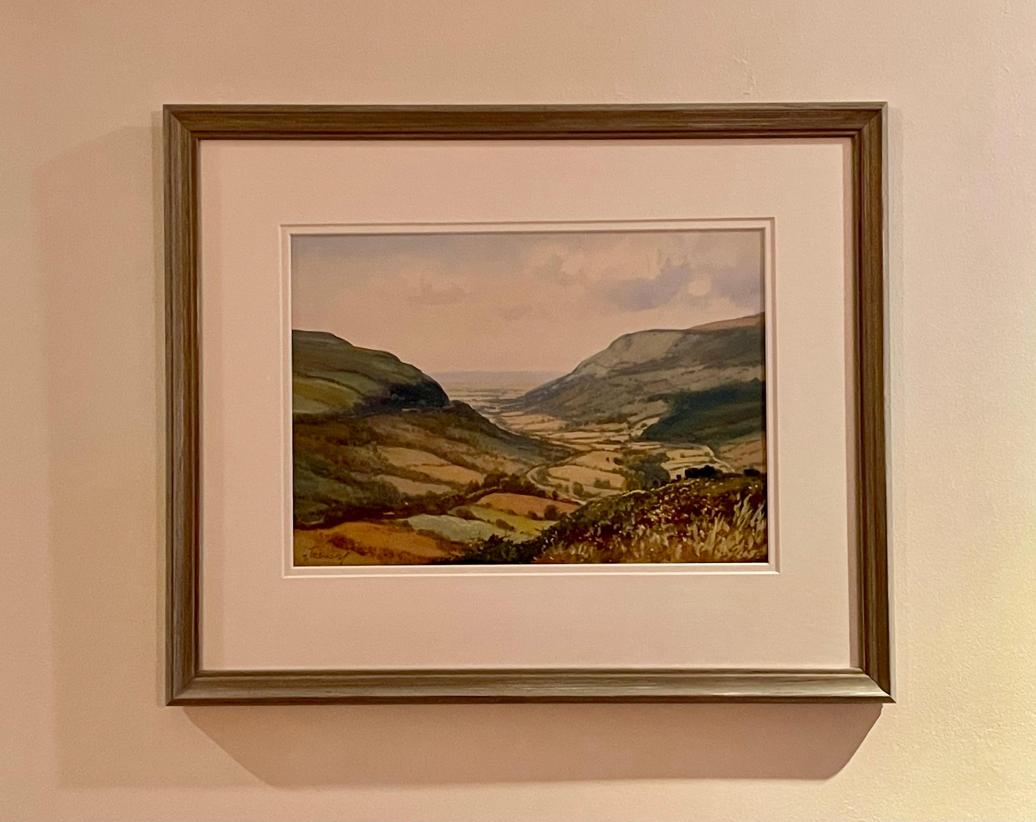 Aquarelle d'une vallée d'Irlande par un artiste irlandais du 20e siècle - Réalisme Art par George Trevor