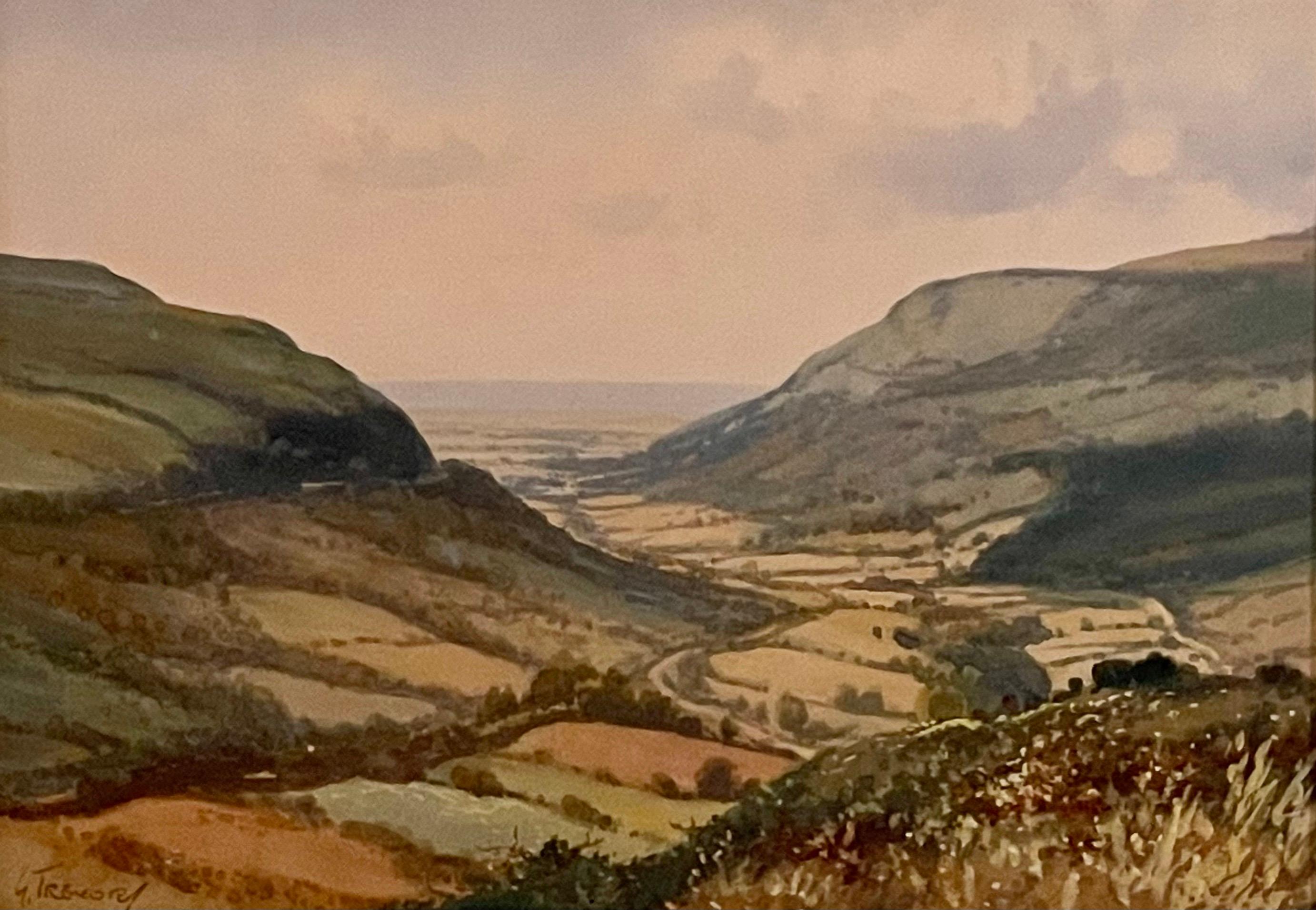 Watercolour of Ireland Valley Countryside by 20th Century Irish Artist - Beige Figurative Art by George Trevor
