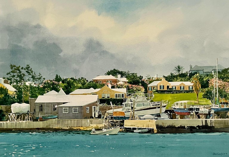 Large Watercolour of Pleasure Boats Moored on the River in Florida by USA Artist David Coolidge AWS (American 20th-21st Century)

Art measures 40 x 30 inches
Frame measures 54 x 44 inches (approximately)

Entitled 