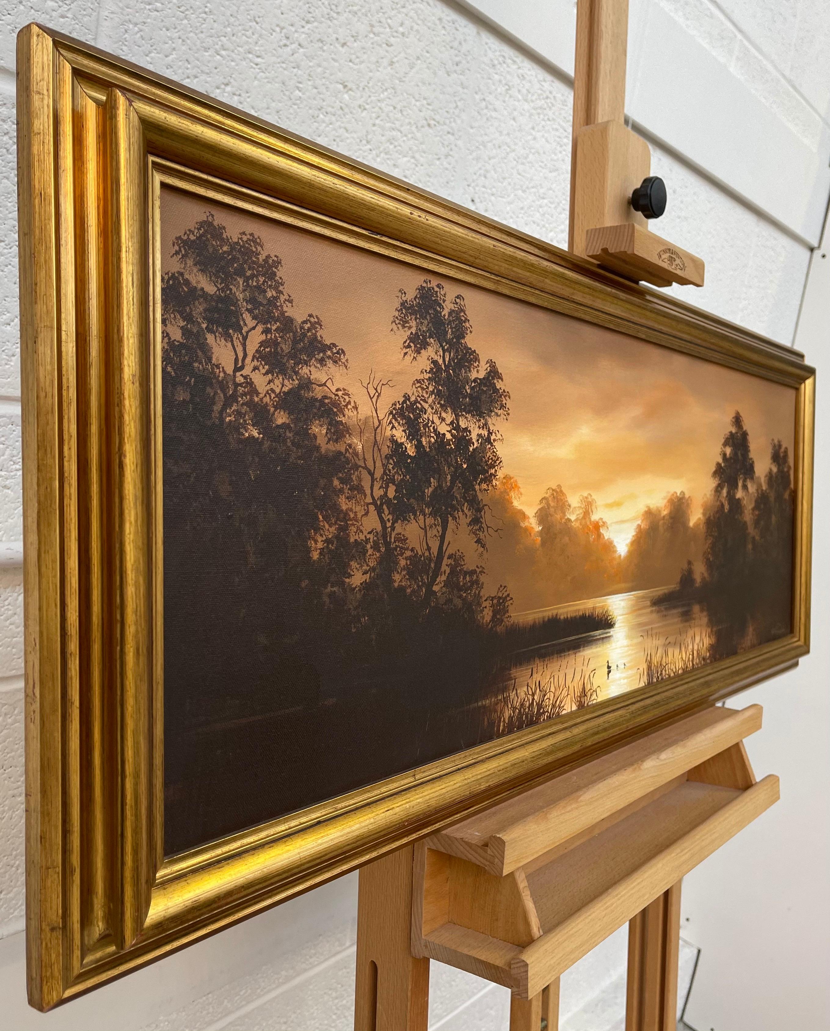 Oil Painting of River Sunset Landscape in Warm Brown Colours by British Artist 9