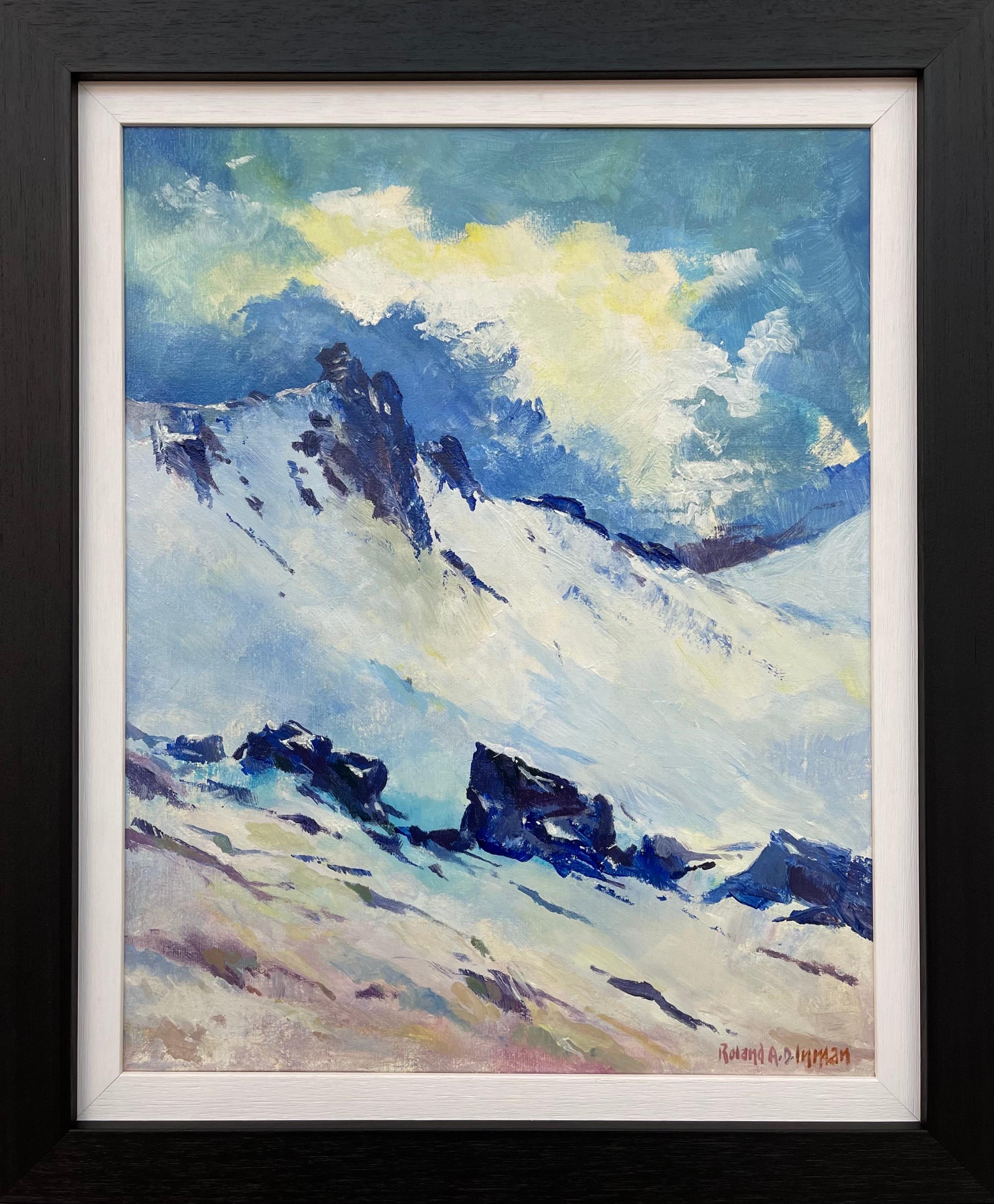 Roland A.D. Inman Figurative Painting - Blue & White Oil Painting of the Mourne Mountains Ireland by Modern Irish Artist
