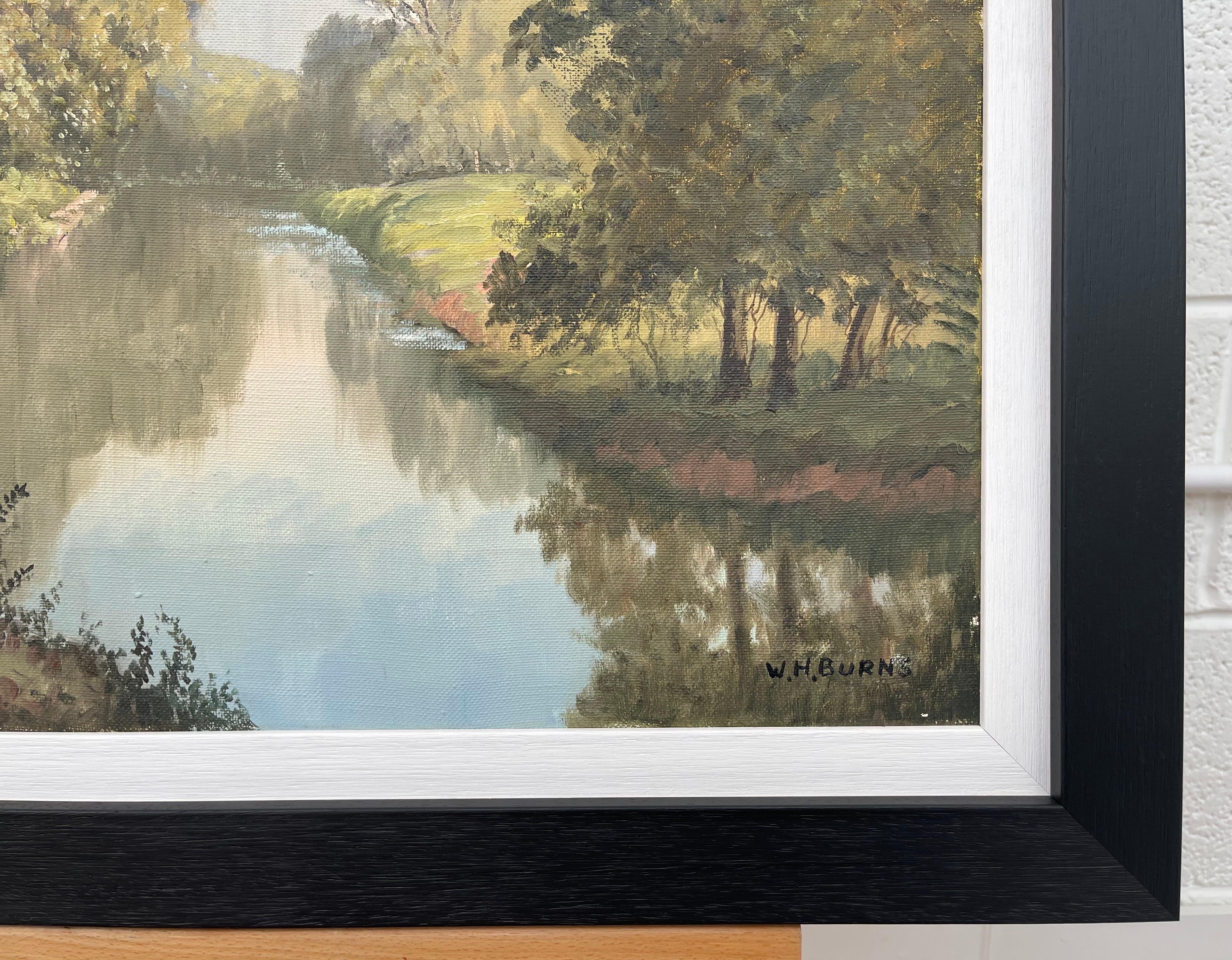Painting of Idyllic River Scene On the Lagan in Ireland by Modern Irish Artist - Black Figurative Painting by William Henry Burns
