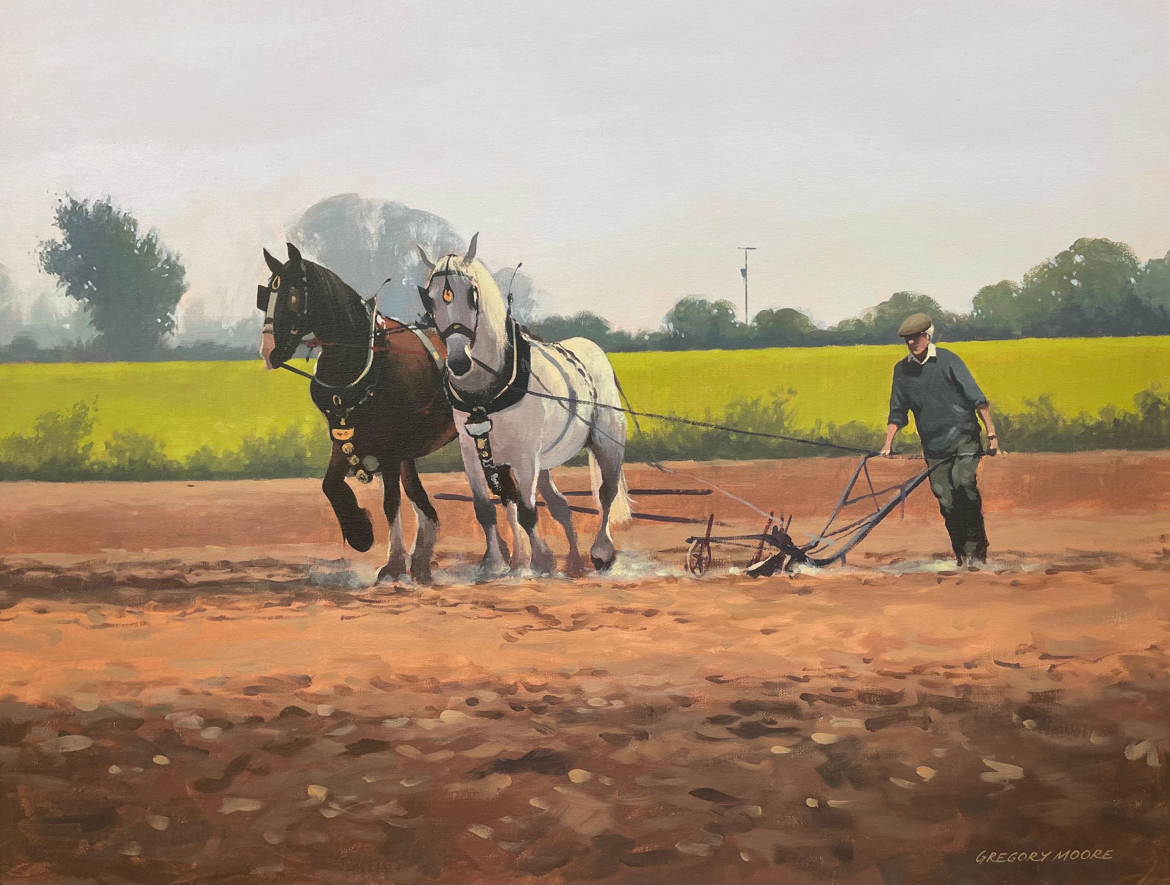 Pferde mit Bauern und Pferden auf dem Lande in Irland von zeitgenössischem irischen Künstler im Angebot 1