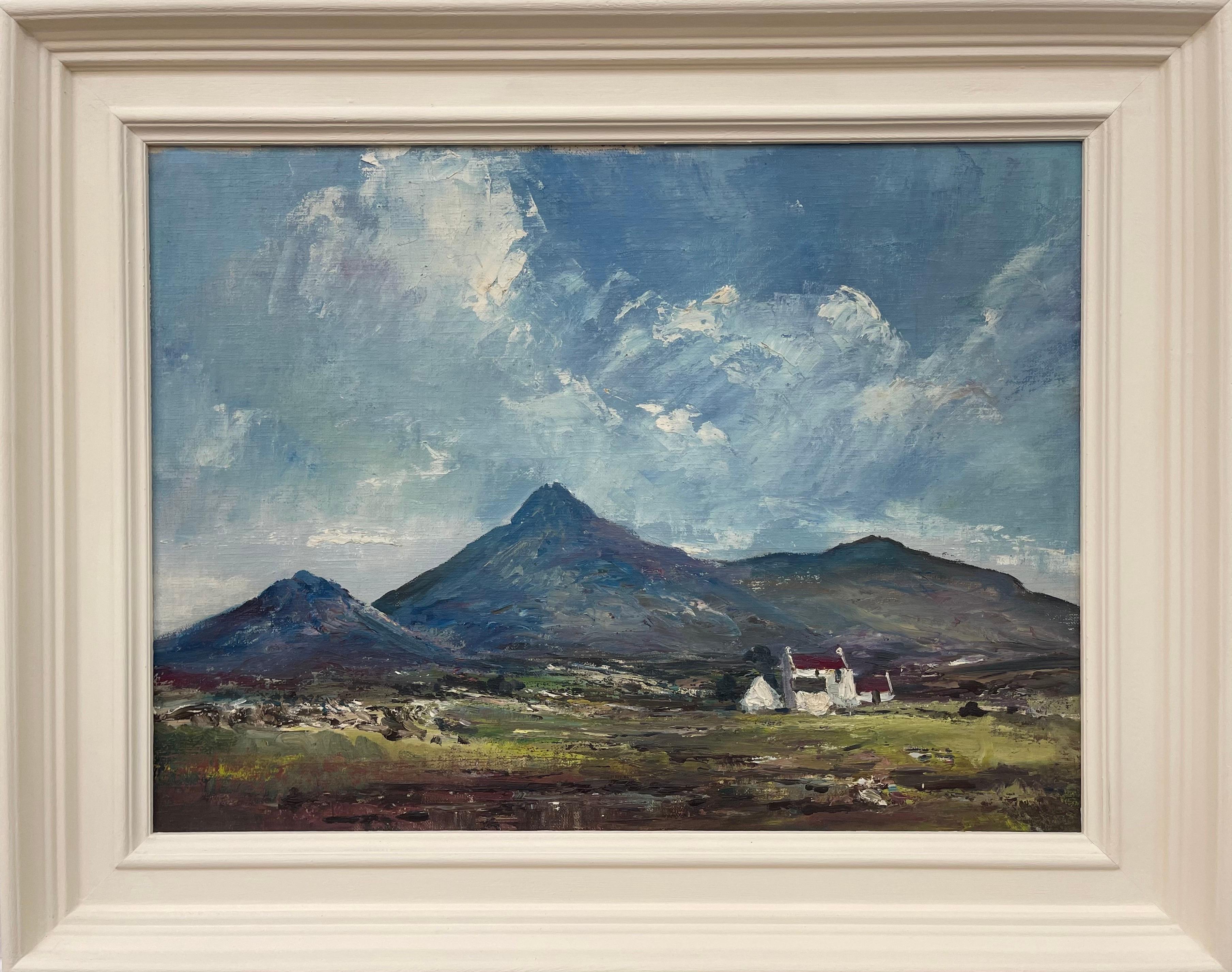 Pintura al óleo original de posguerra de un día tormentoso en Kerry, Irlanda, por un artista irlandés