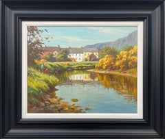 Fly Fishing River Scene in Coastal Village Ireland by Contemporary Irish Artist