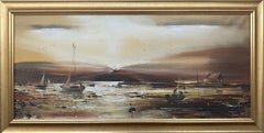 Paysage marin d'Irlande brun doré au crépuscule d'un artiste irlandais contemporain