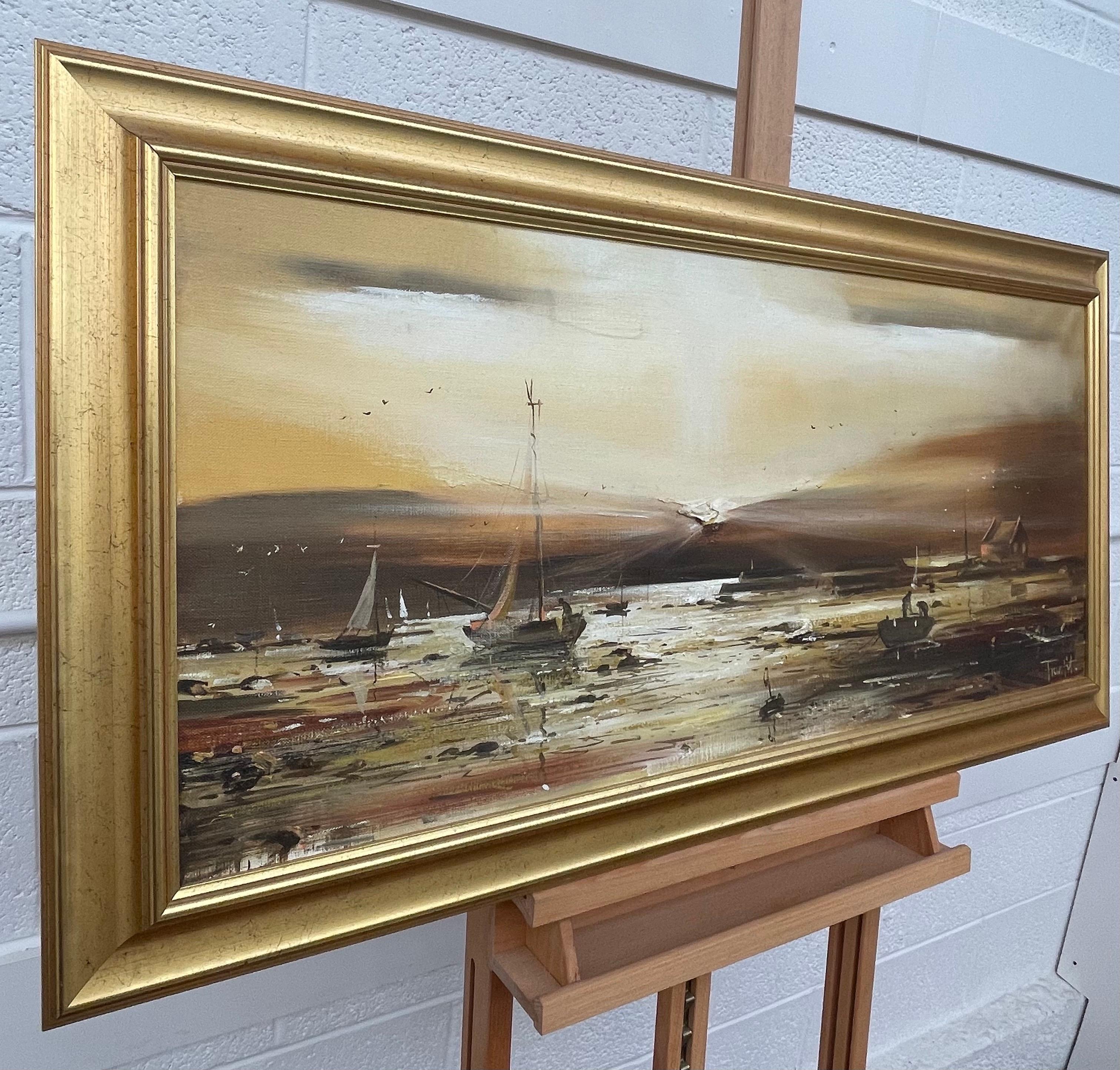 Golden Brown Ireland Seascape Landscape at Dusk by Contemporary Irish Artist - Painting by Frank Fitzsimons