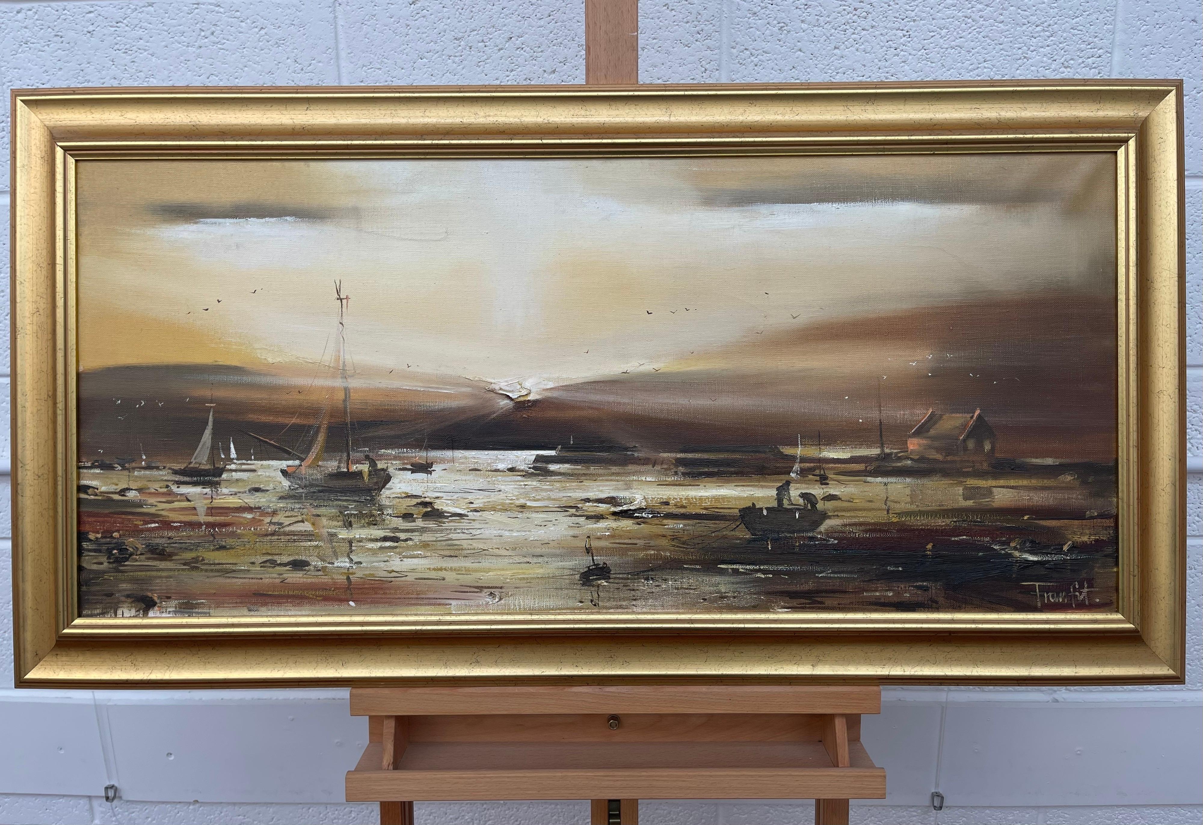 Paysage marin d'Irlande brun doré au crépuscule d'un artiste irlandais contemporain - Post-impressionnisme Painting par Frank Fitzsimons