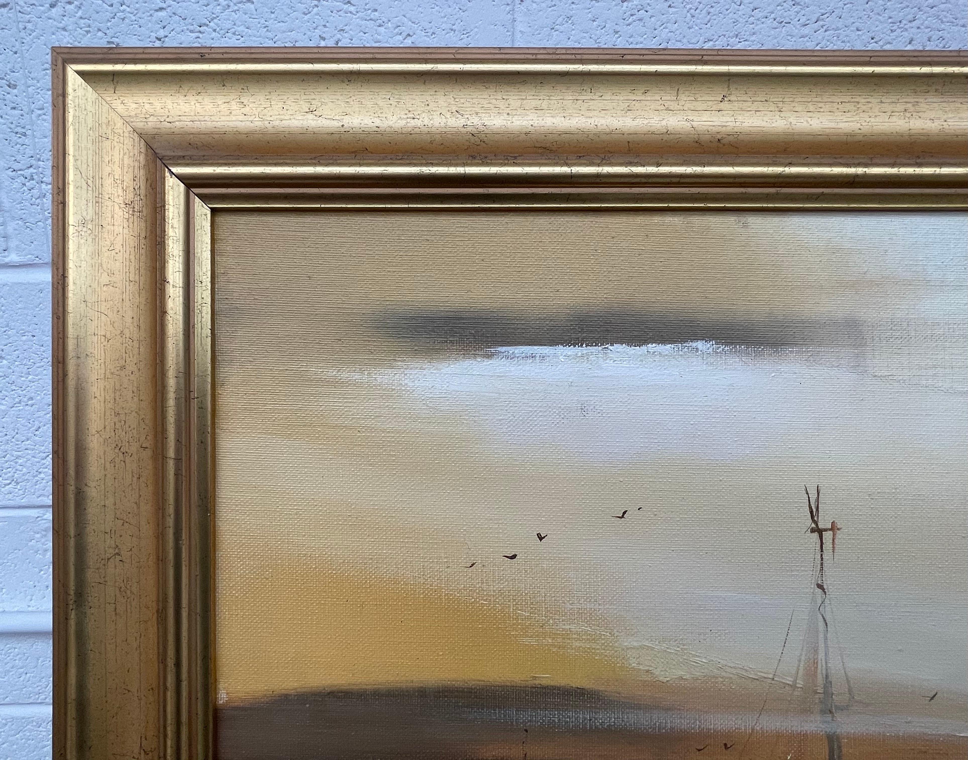 Golden Brown Ireland Seascape Landscape at Dusk by Contemporary Irish Artist - Post-Impressionist Painting by Frank Fitzsimons