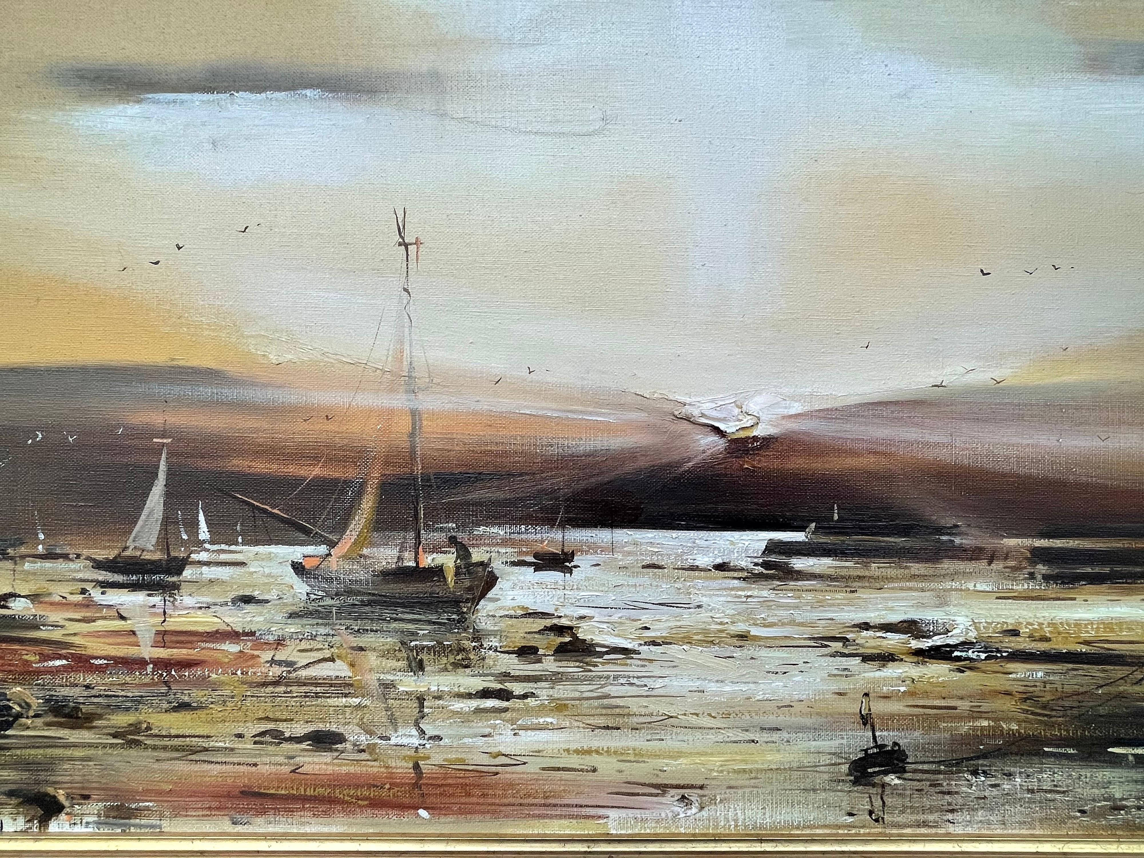 Golden Brown Ireland Seascape Landscape at Dusk by Contemporary Irish Artist For Sale 1