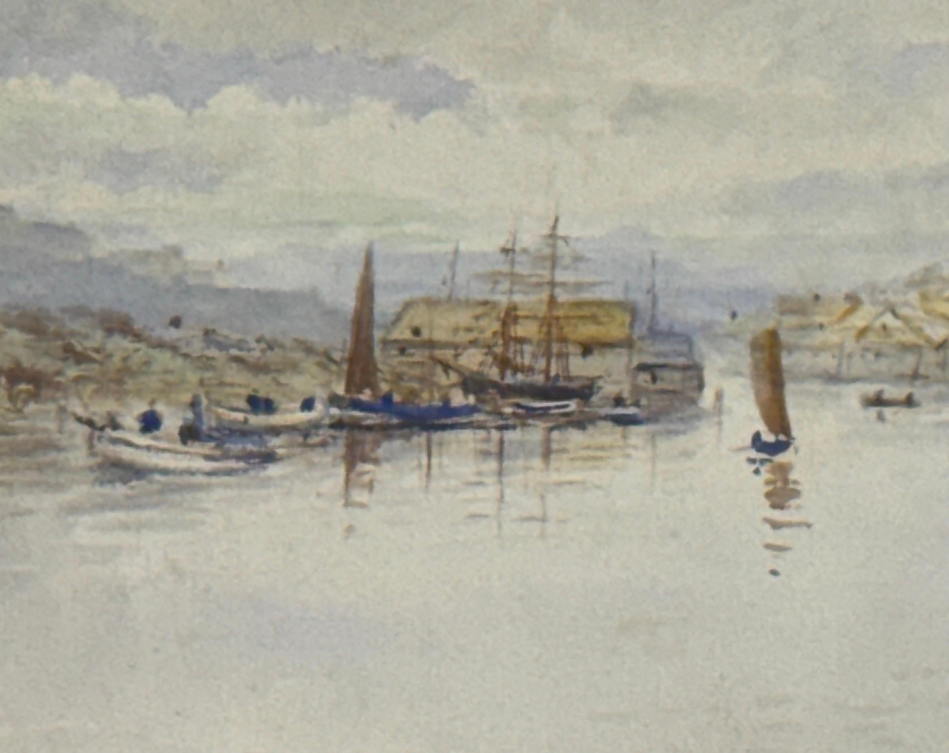 Ancienne aquarelle victorienne du port de Whitby réalisée par un artiste britannique du XIXe siècle en vente 5
