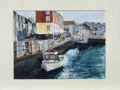 Aquarelle originale des quais de Padstow en Cornouailles dans le sud-ouest de l'Angleterre