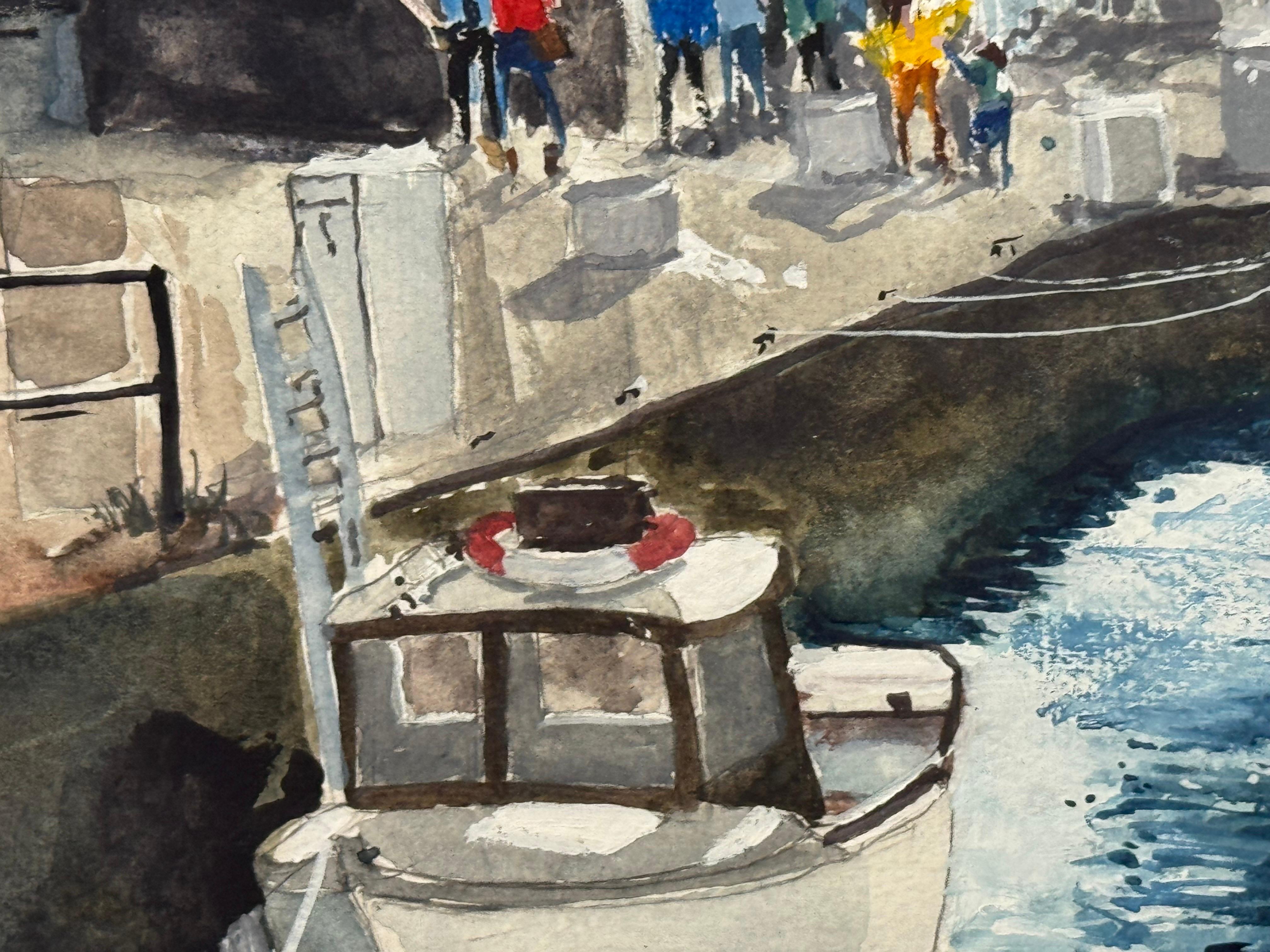 Aquarelle originale des quais de Padstow en Cornouailles dans le sud-ouest de l'Angleterre en vente 3