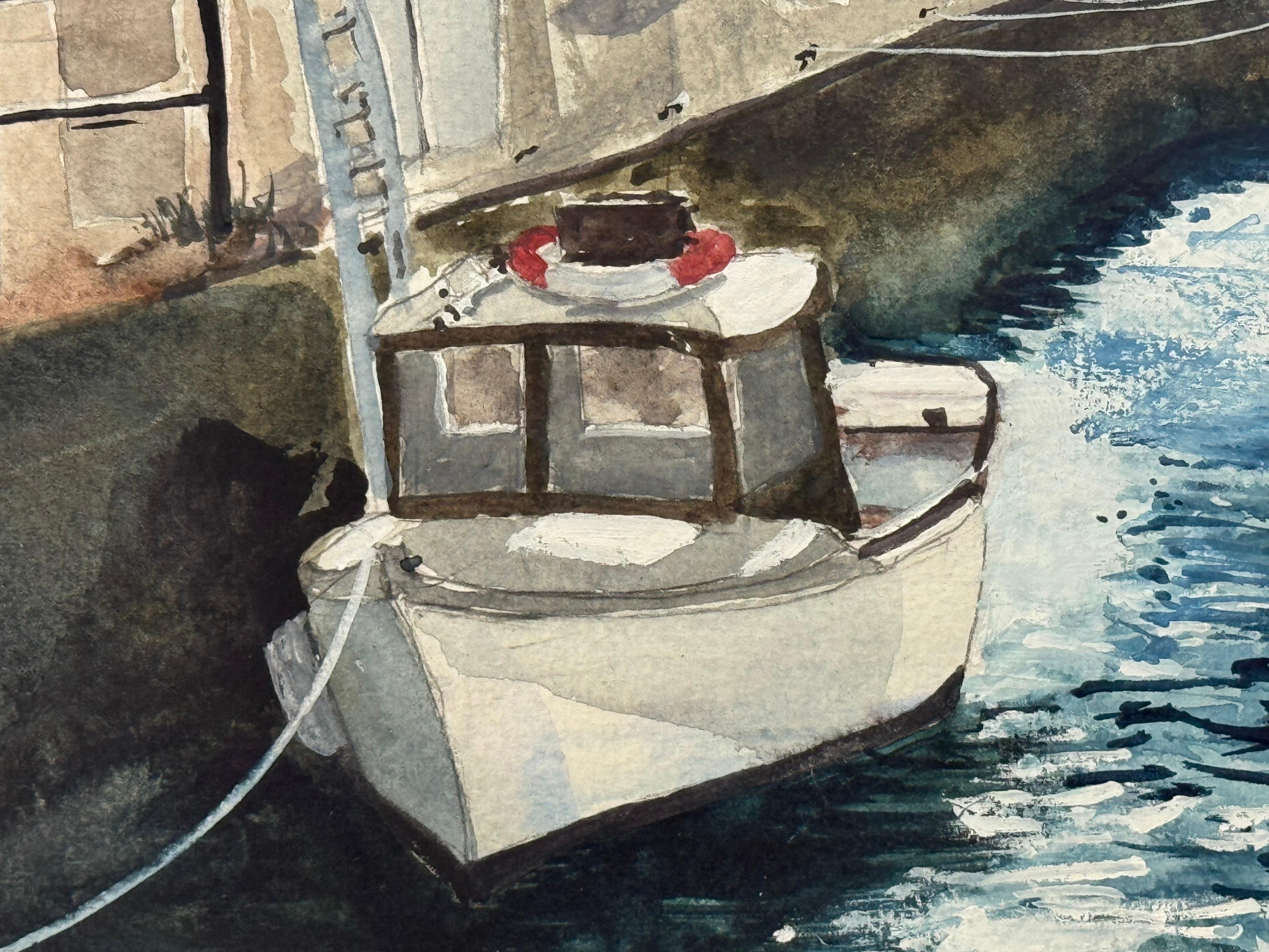 Aquarelle originale des quais de Padstow en Cornouailles dans le sud-ouest de l'Angleterre en vente 4