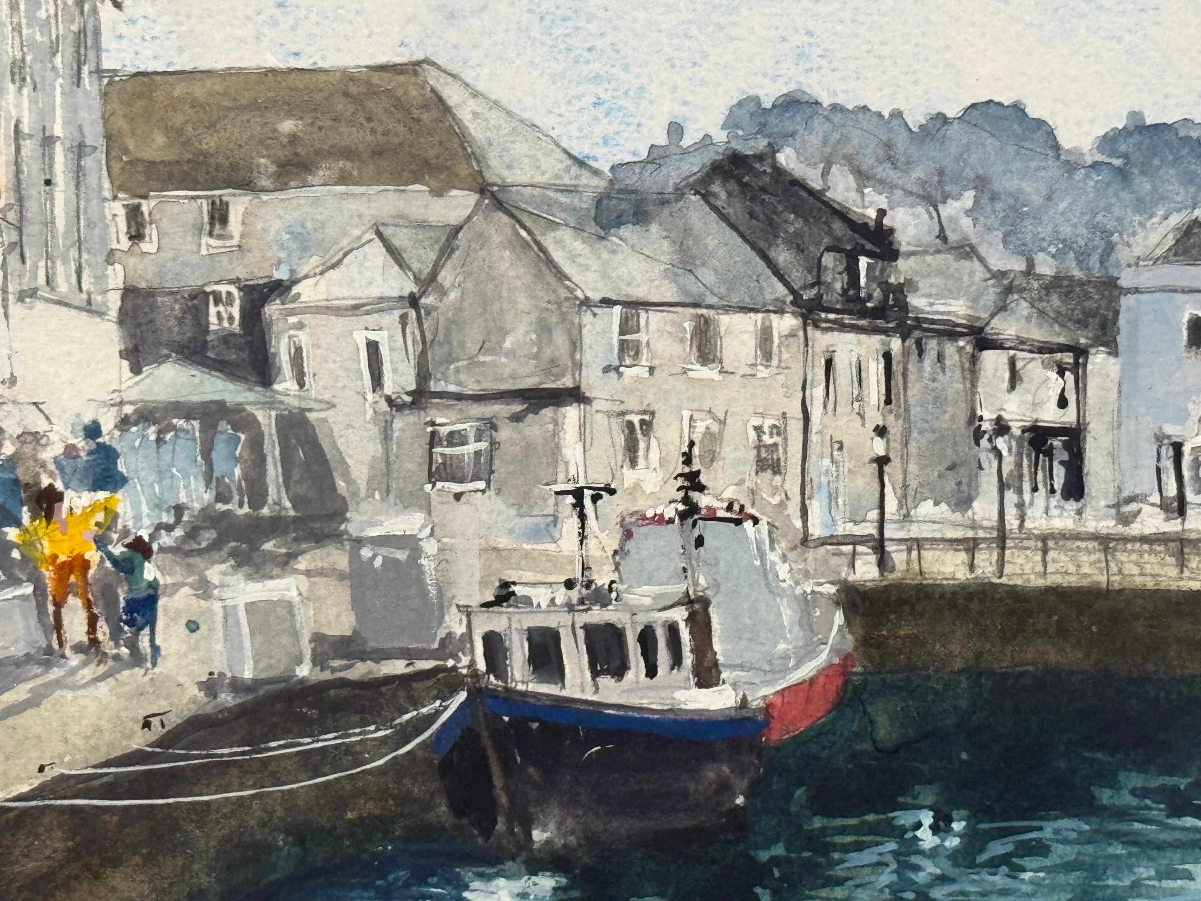 Aquarelle originale des quais de Padstow en Cornouailles dans le sud-ouest de l'Angleterre en vente 5