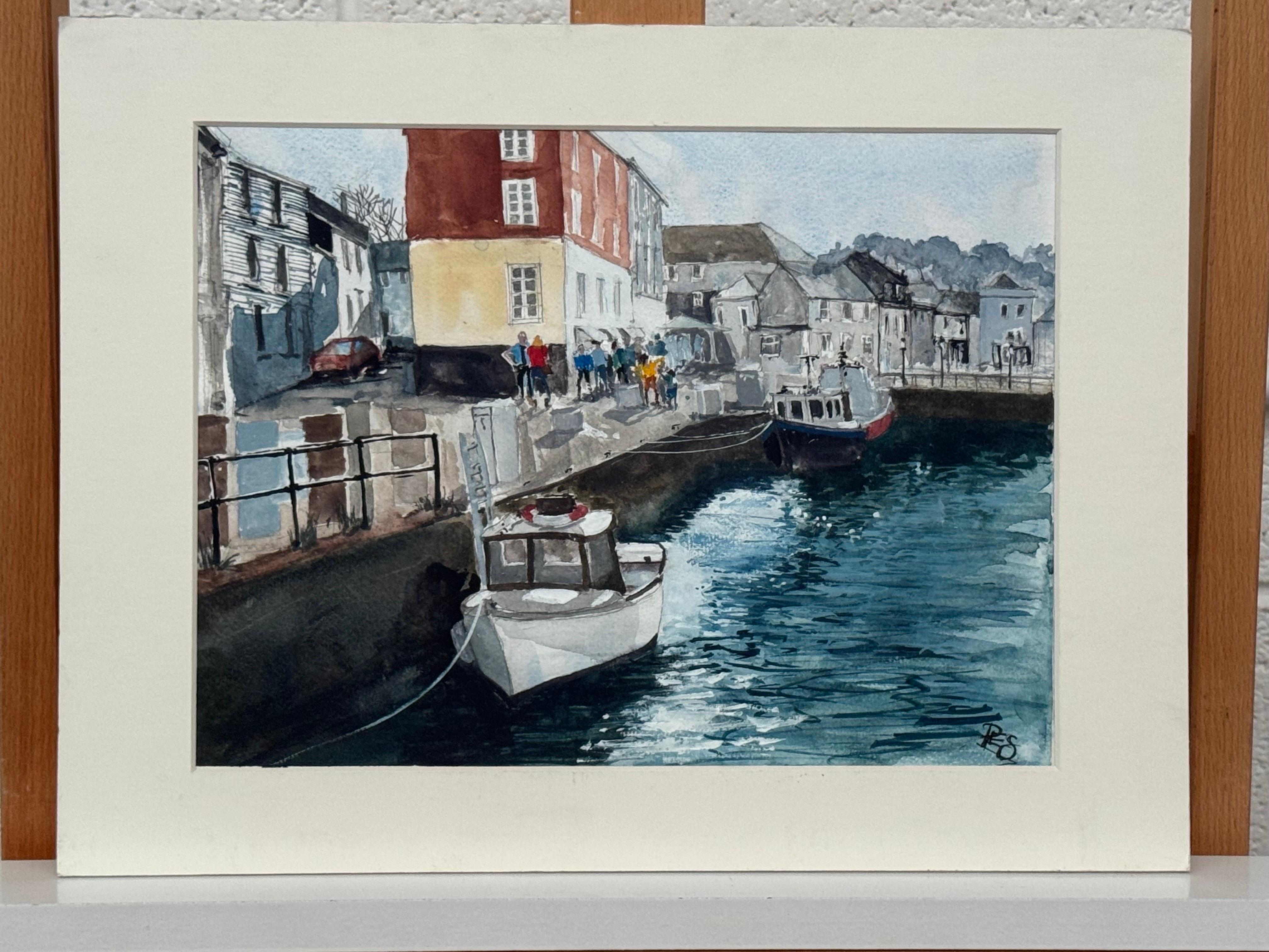 Aquarelle originale des quais de Padstow en Cornouailles dans le sud-ouest de l'Angleterre en vente 12