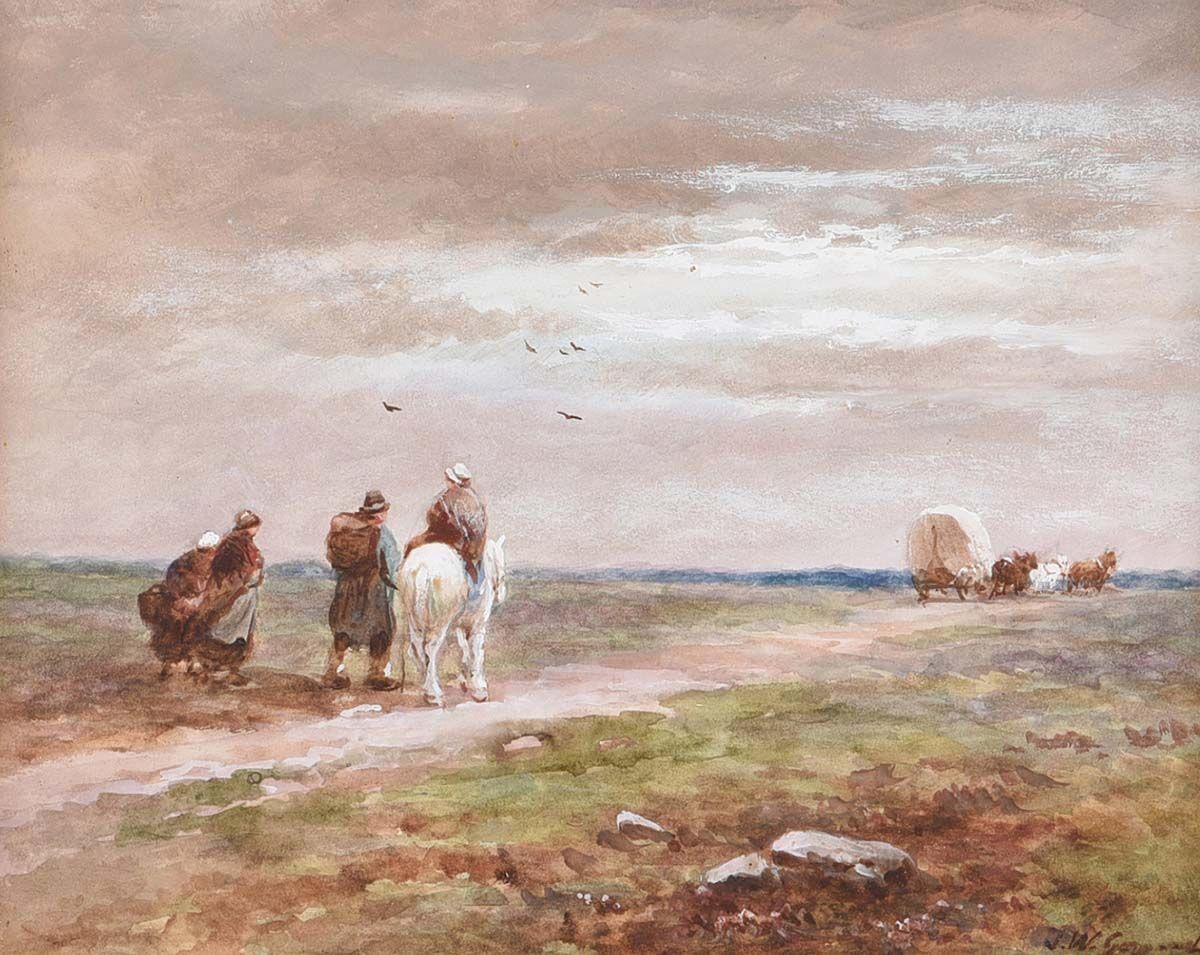 James Walter Gozzard Animal Art - Gipsies with Horses in England Landscape Painting by 19th Century British Artist