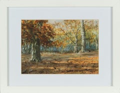 Antique 19th Century Watercolour Drawing of Autumnal Trees in Northern Ireland Forest