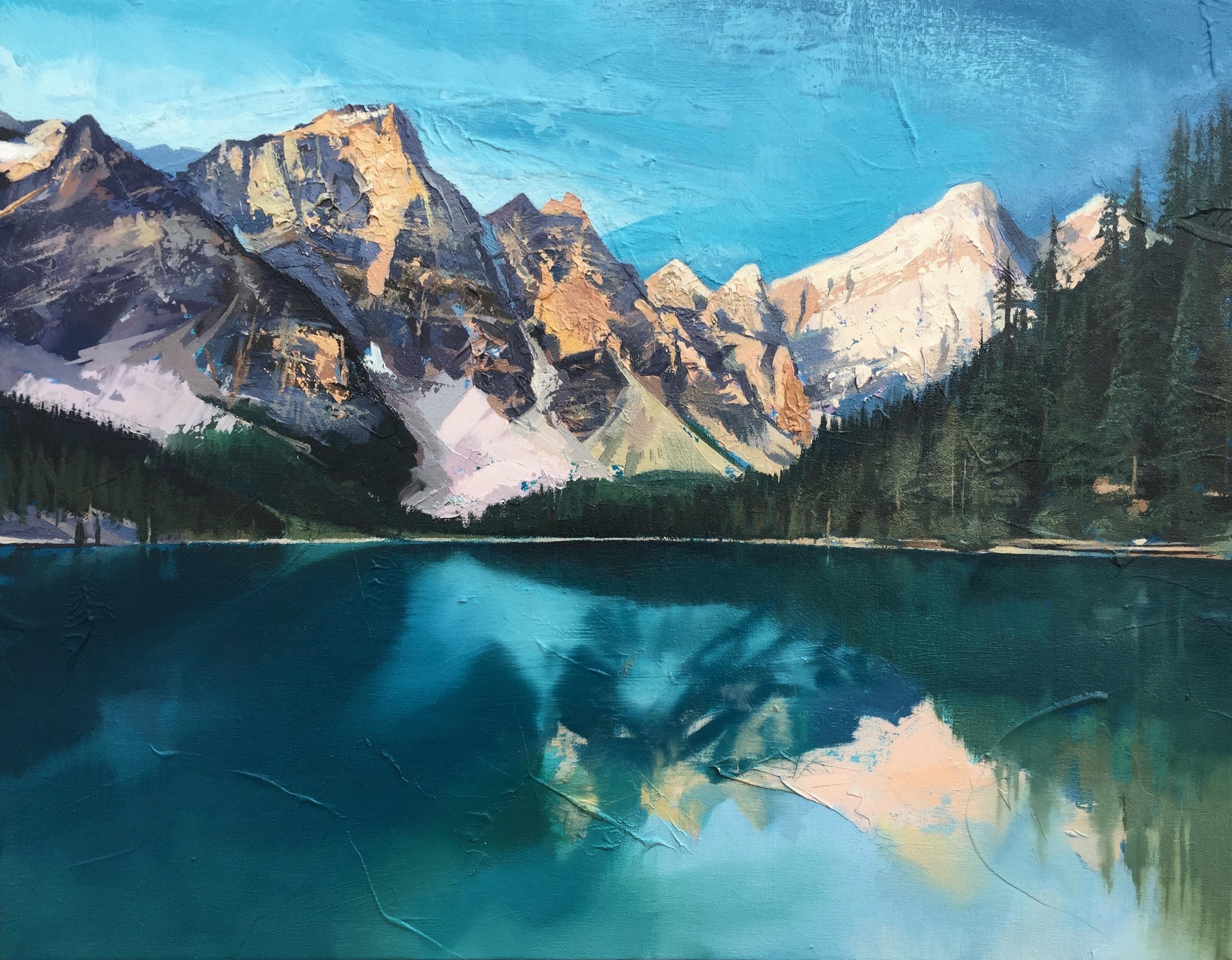 Andrew Newton Landscape Painting - Lake Louise Alberta Canada Mountains in Winter by British Contemporary Artist