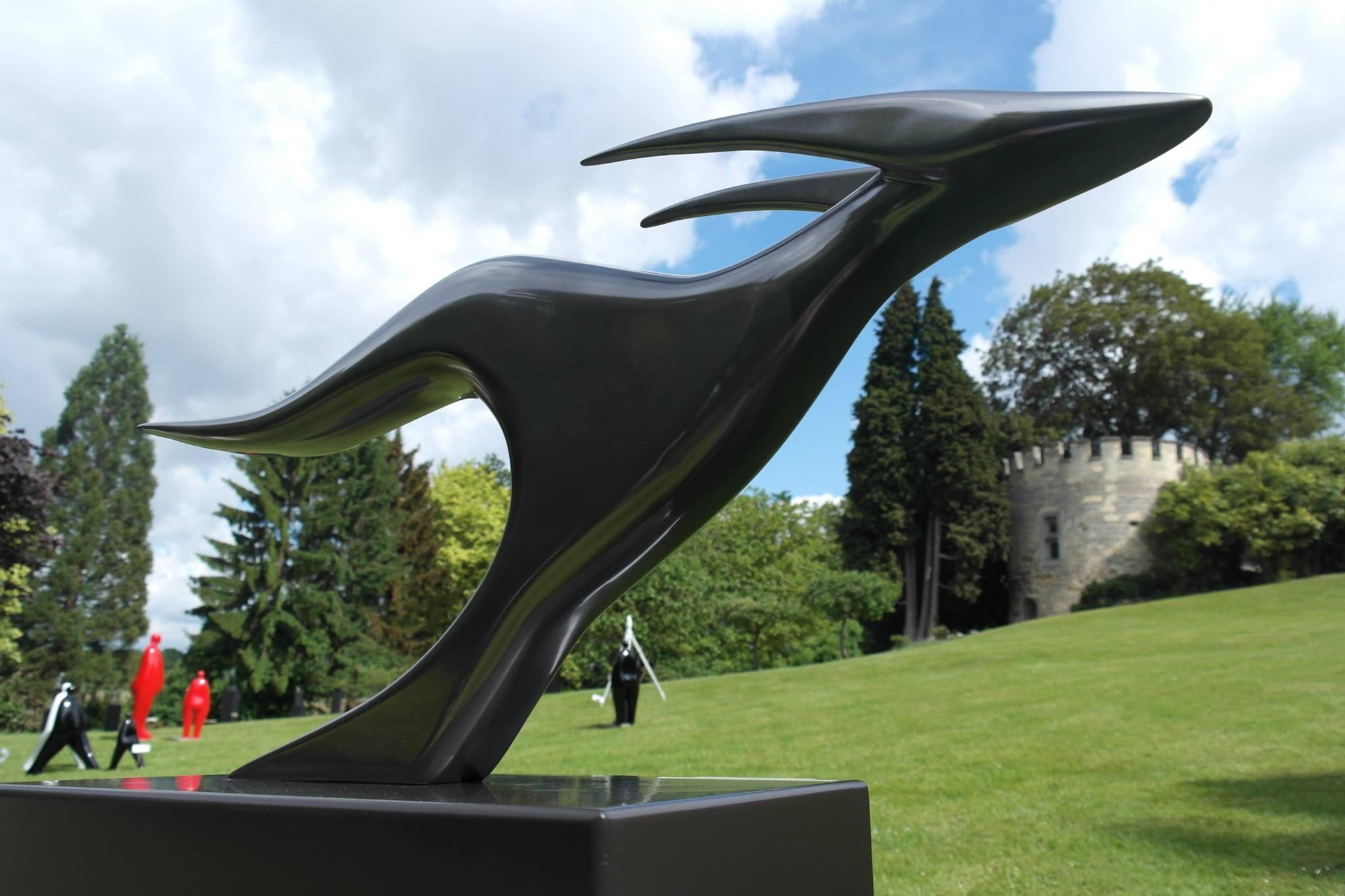 Modern Contemporary Outdoor or Indoor Stone Metal Sculpture of a Wolf or Fox - Black Abstract Sculpture by Ton Kalishoek