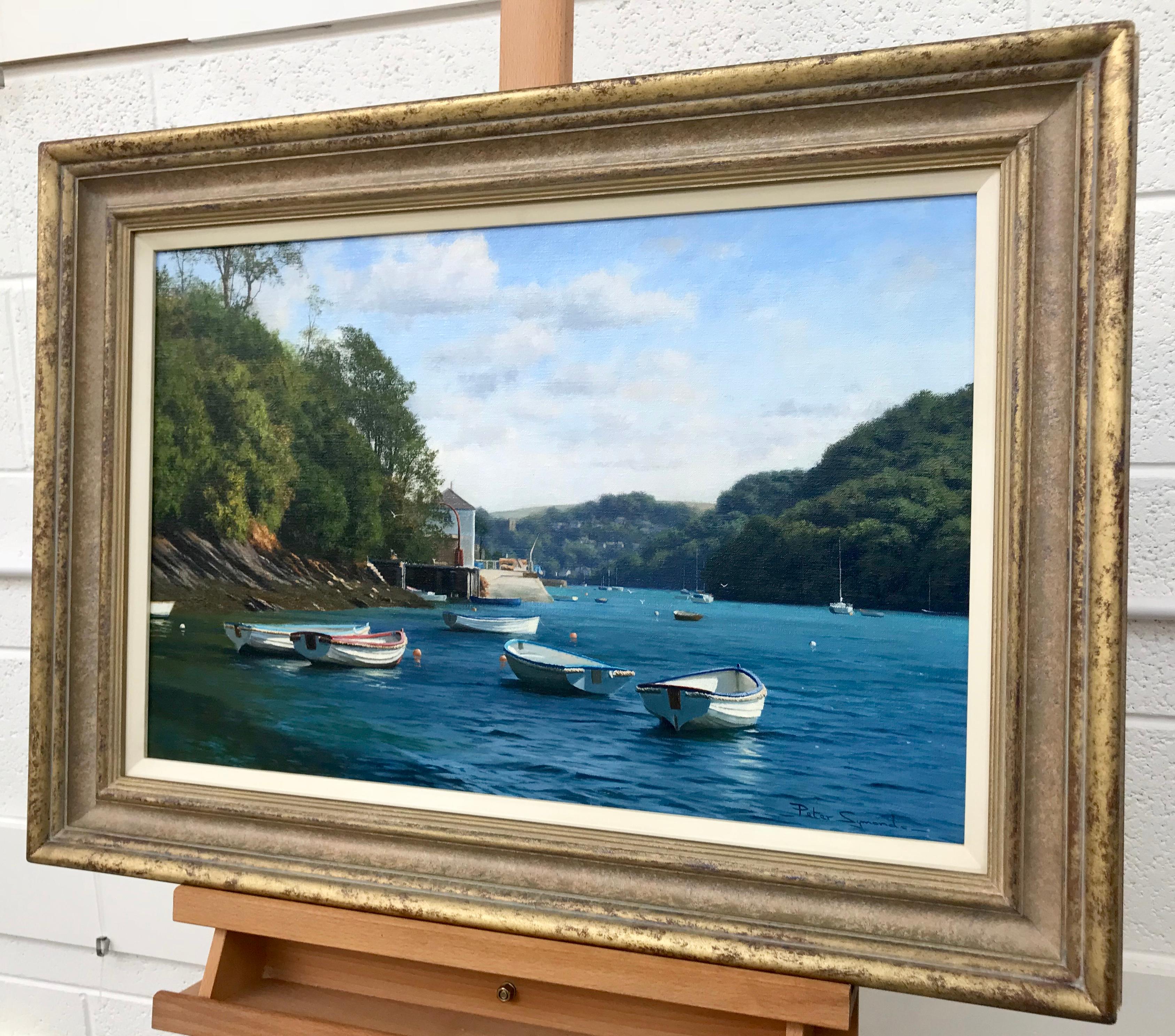Pintura al óleo de Barcos en el río Yealm Devon Inglaterra por Paisajista Británico en venta 3