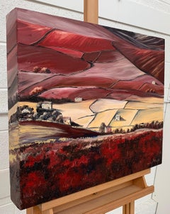 Red Abstract Landscape Oil Painting of the Yorkshire Dales by British Artist