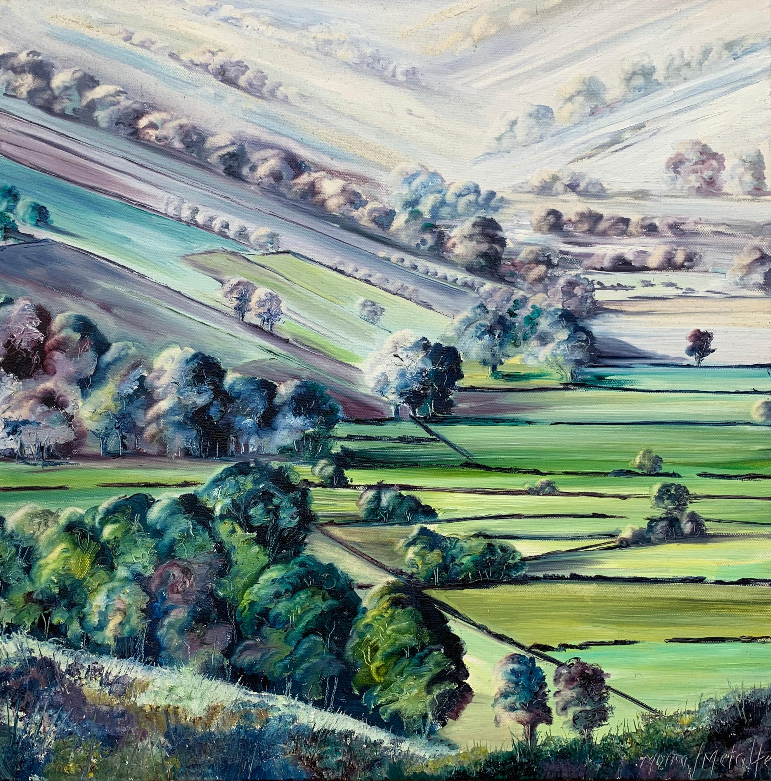 Abstrakte Landschaft, Ölgemälde der Yorkshire Dales Fields des britischen Künstlers