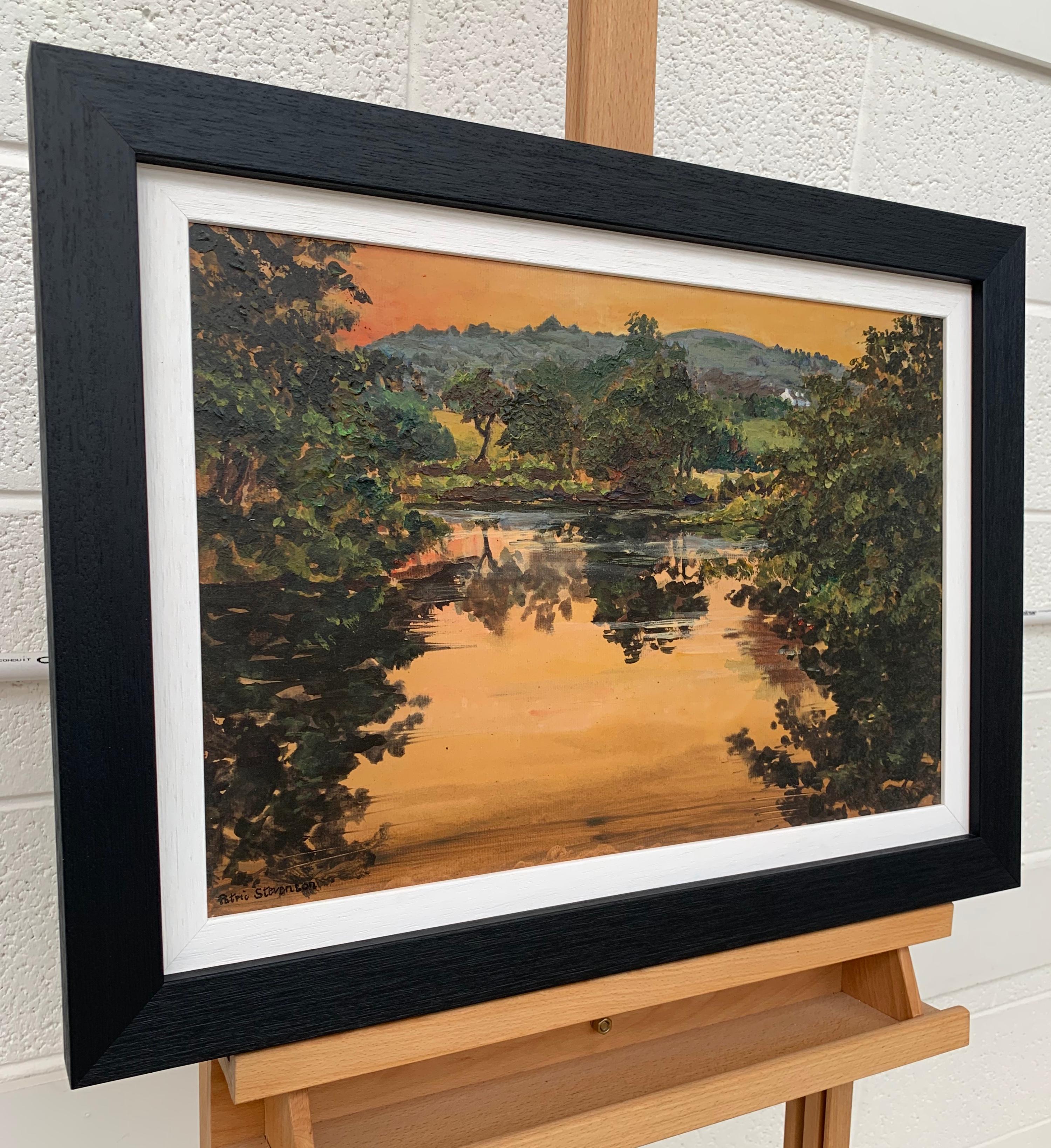 Original Painting of the River Lennon at Sunset in County Donegal Ireland - Black Figurative Painting by Patric Stevenson