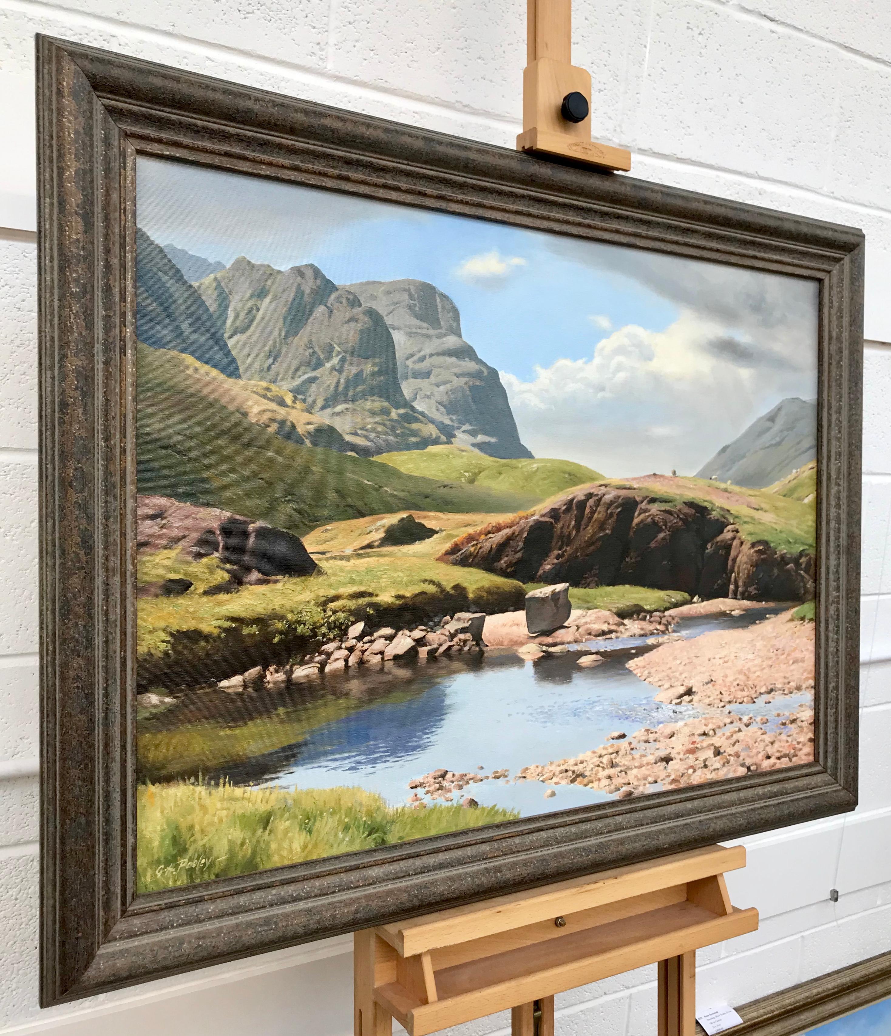 Großes realistisches Ölgemälde mit Flusslandschaft im englischen Lake District:: UK (Fotorealismus), Painting, von Geoffrey H Pooley