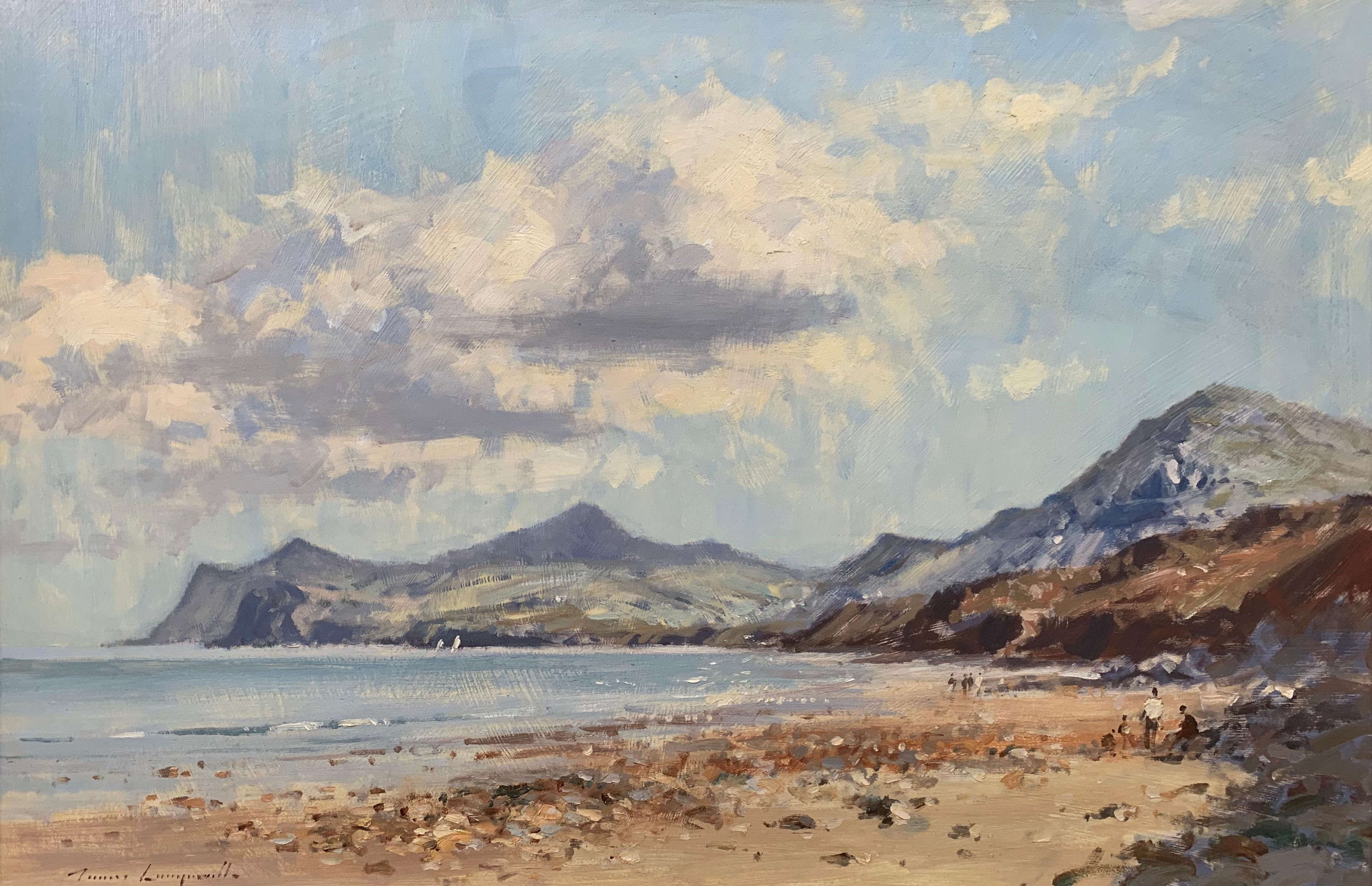 James Longueville PS PBSA (British Northern School)
Landscape Seascape Painting of Coast from Nefyn in North Wales by British Artist
Oil on board, signed bottom left, framed in a high quality gold moulding

Art measures 30 x 20 inches
Frame measures