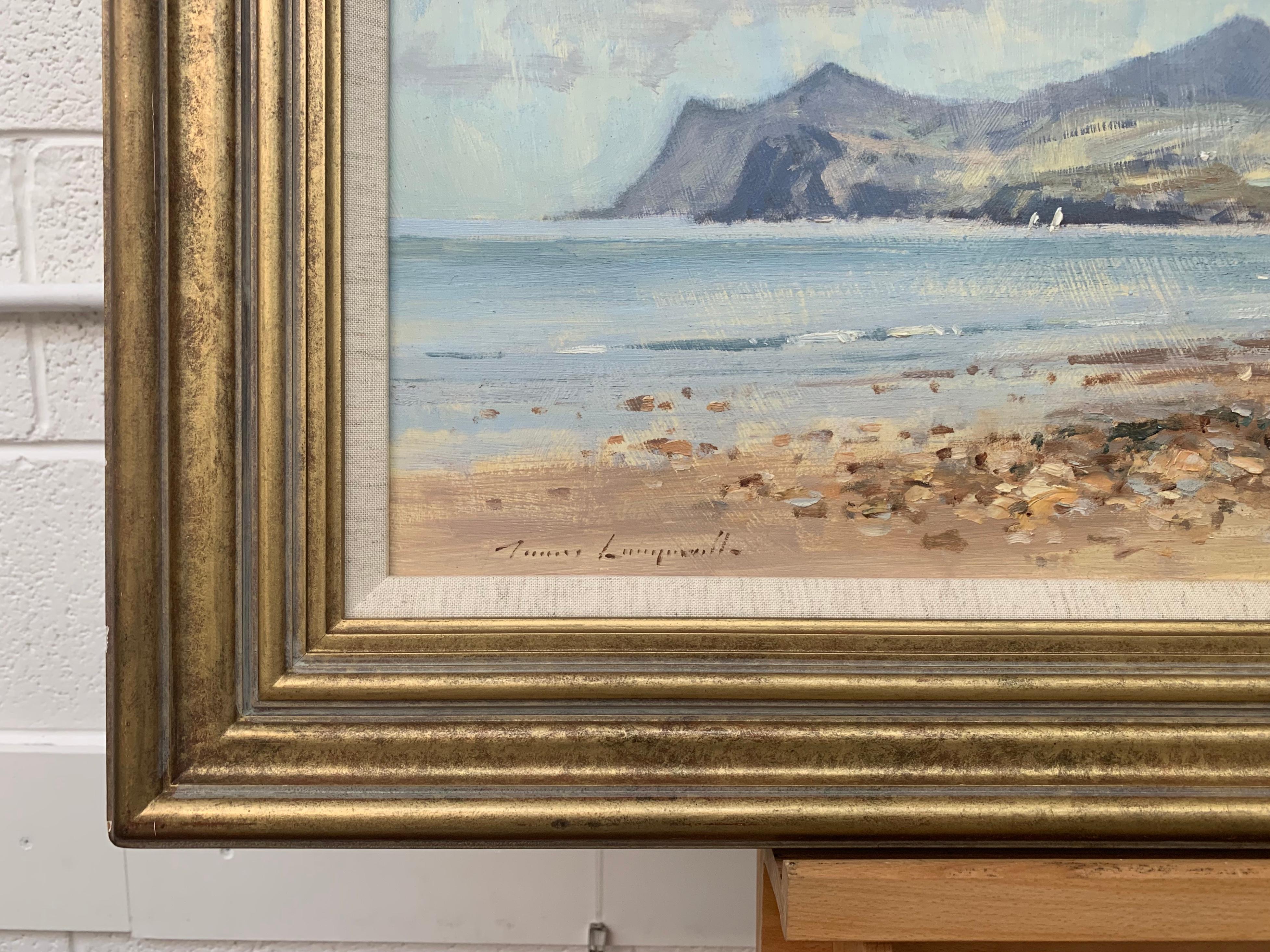 Landscape Seascape Painting of Coast from Nefyn in North Wales by British Artist - Brown Landscape Painting by James Longueville PS, RBSA