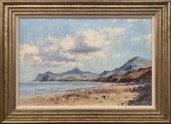 Retro Landscape Seascape Painting of Coast from Nefyn in North Wales by British Artist