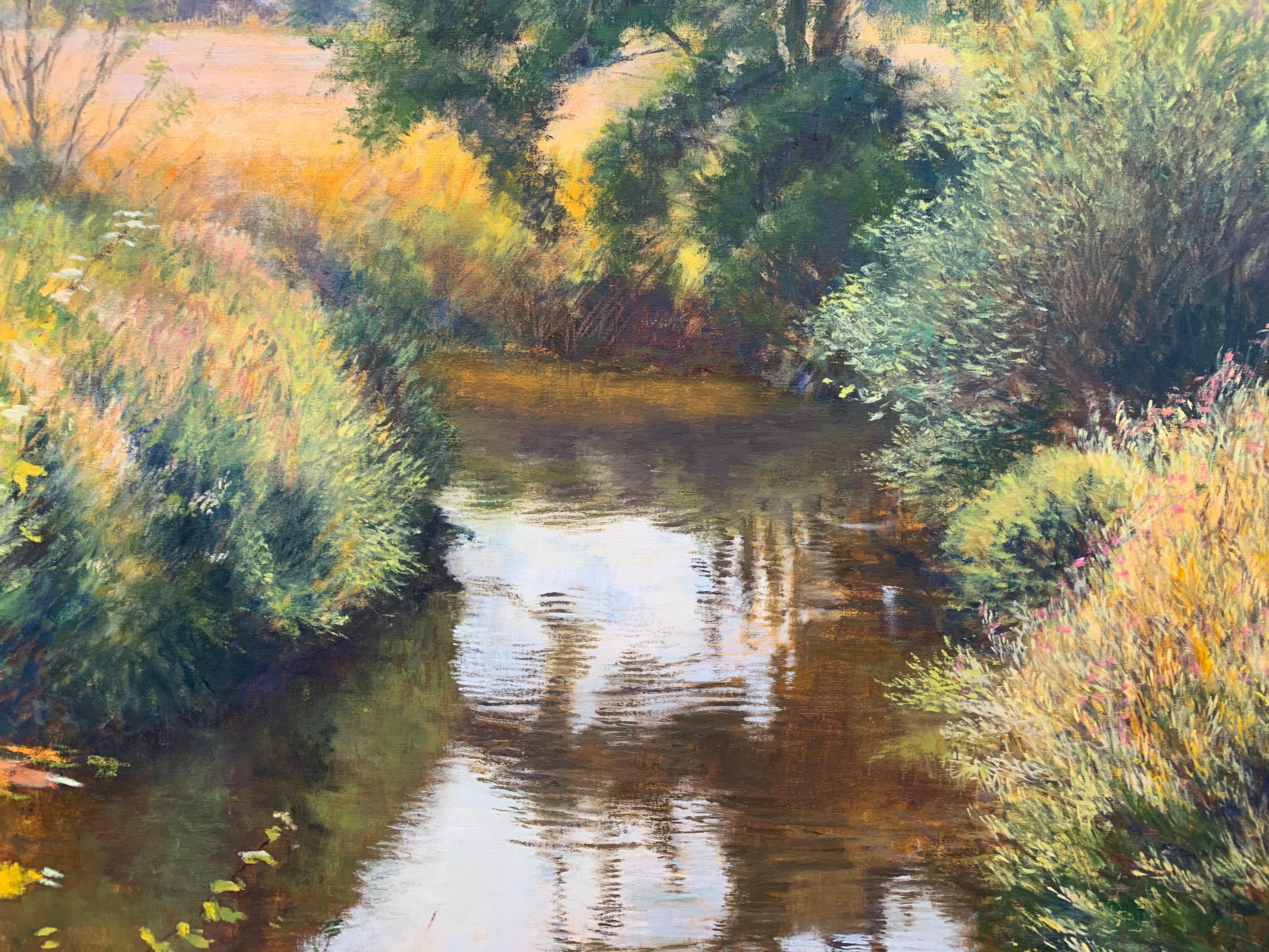 English Summer Stream River Landscape Original Oil Painting by British Artist 3