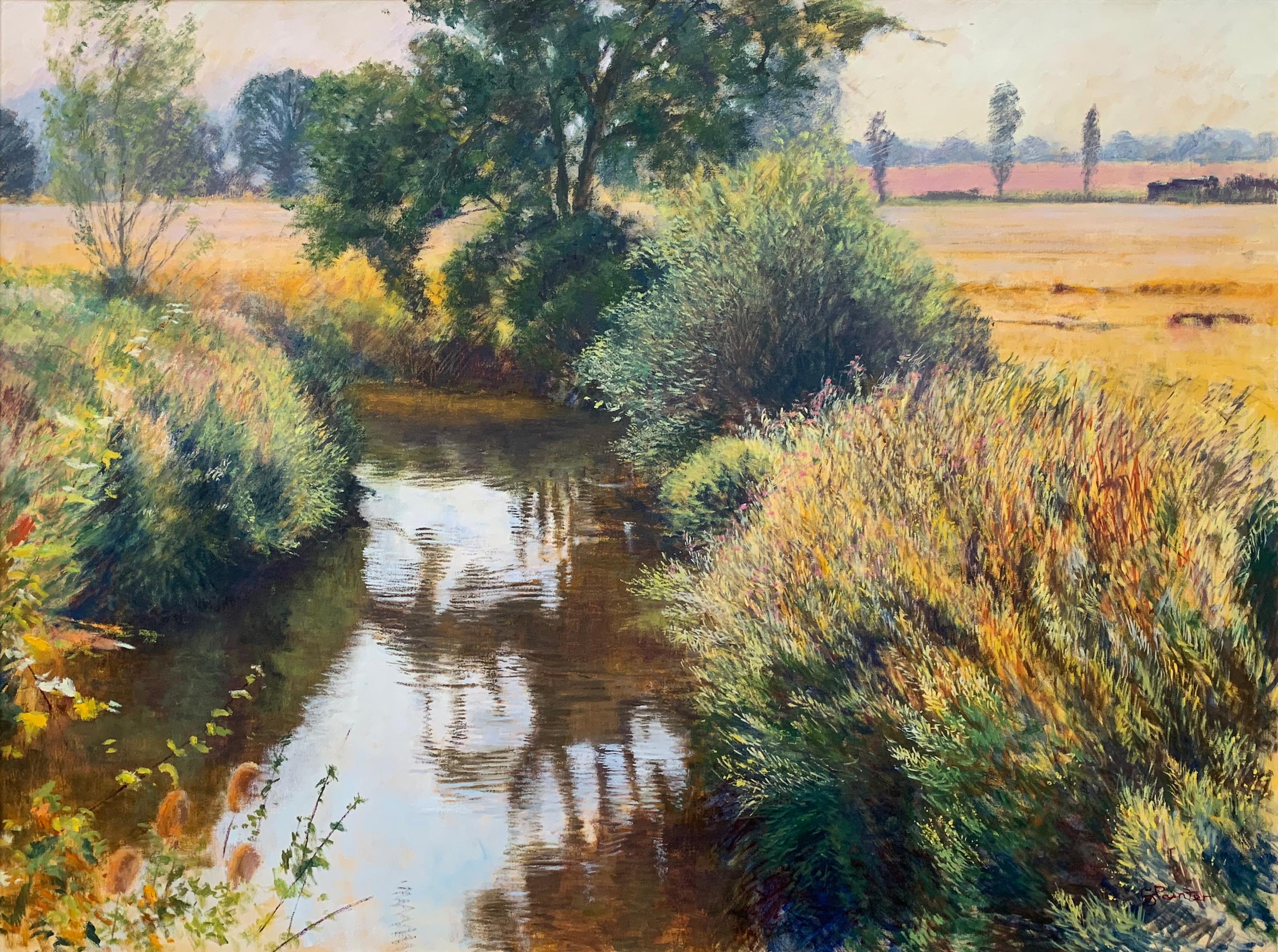 English Summer Stream River Landscape Original Oil Painting by British Artist 2