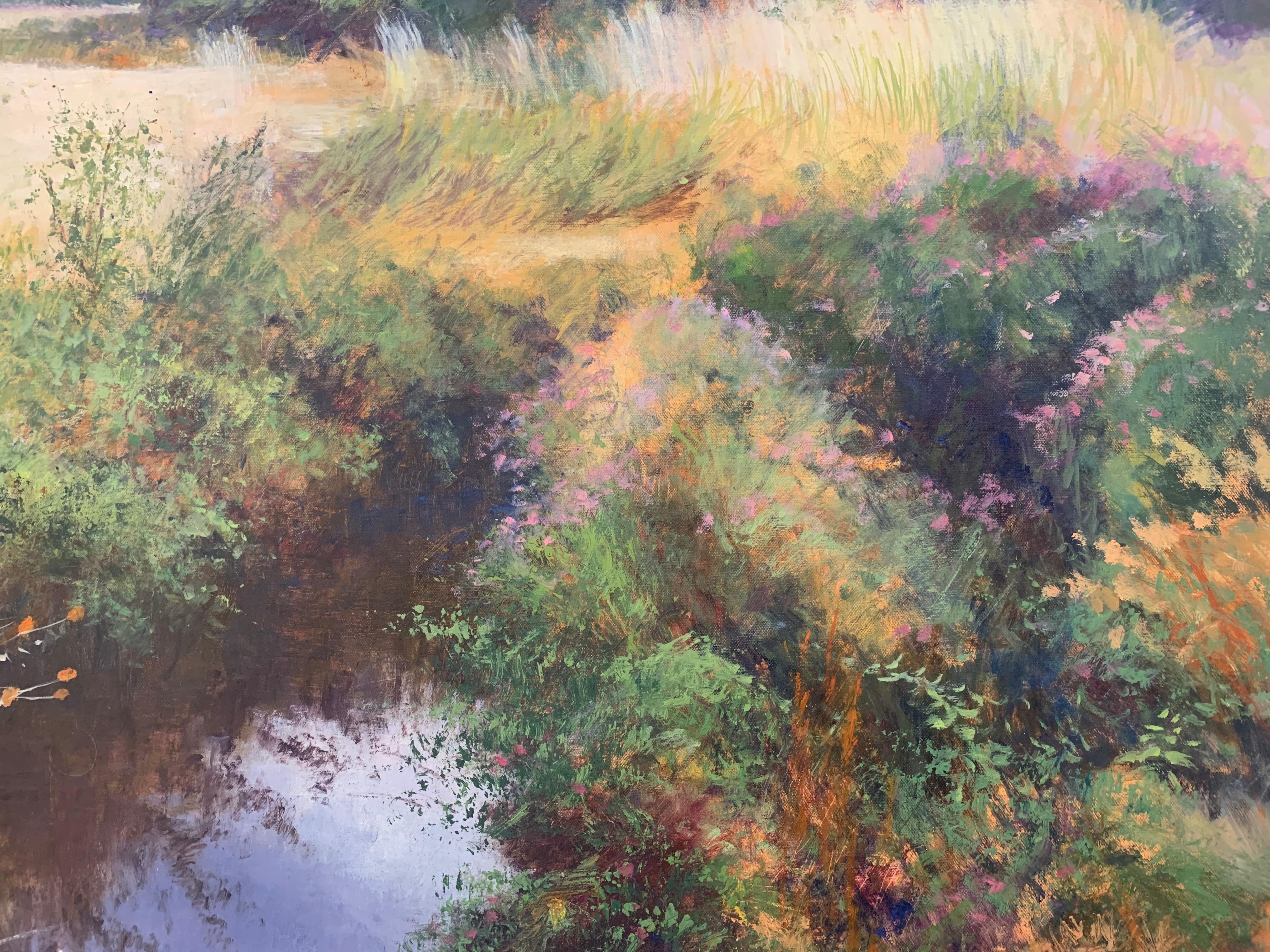 English High Summer Riverbank Landscape Original Oil Painting by British Artist 5