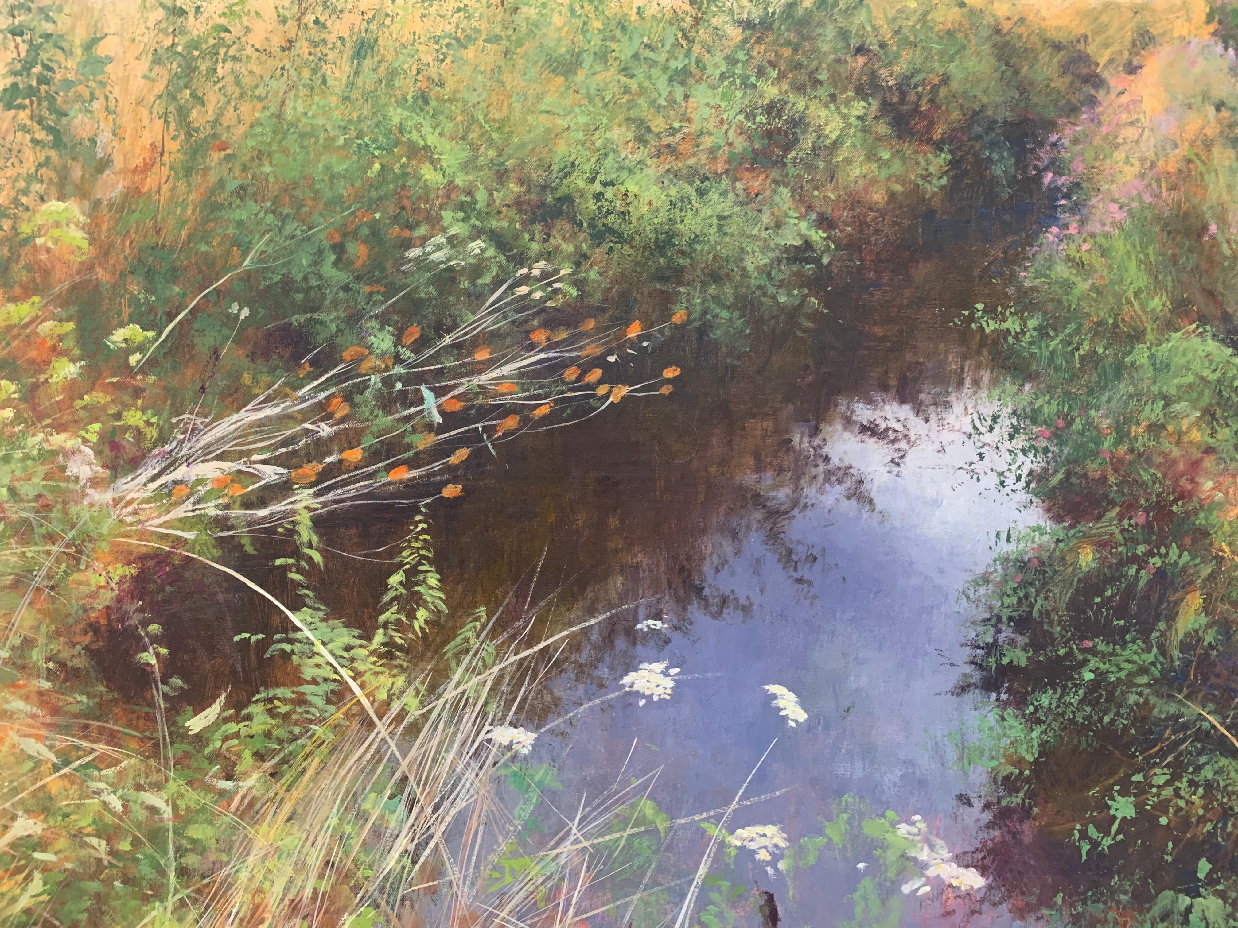 English High Summer Riverbank Landscape Original Oil Painting by British Artist 3