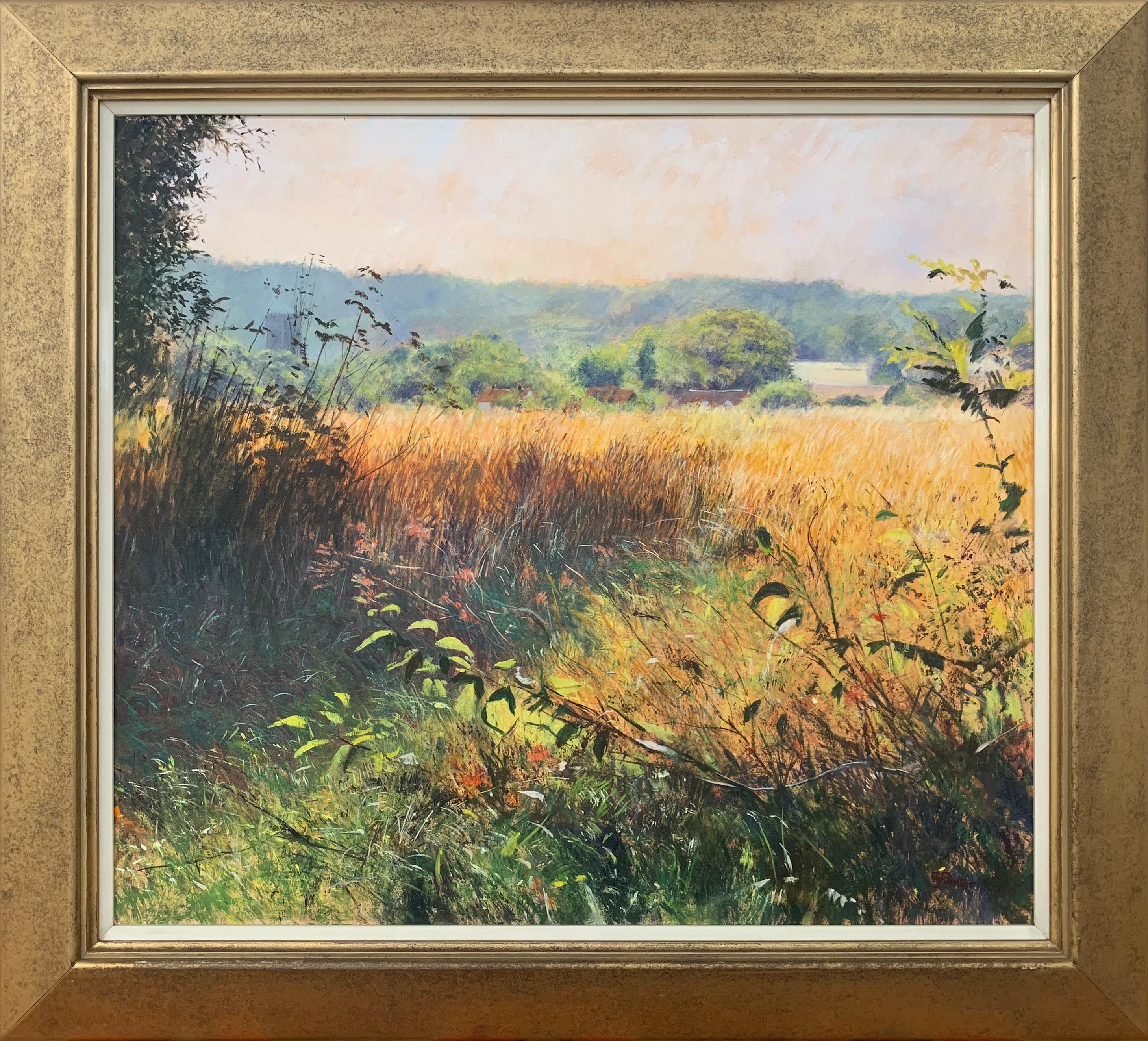 Graham Painter Landscape Art - English Summer Norfolk Rural Landscape Original Oil Painting by British Artist