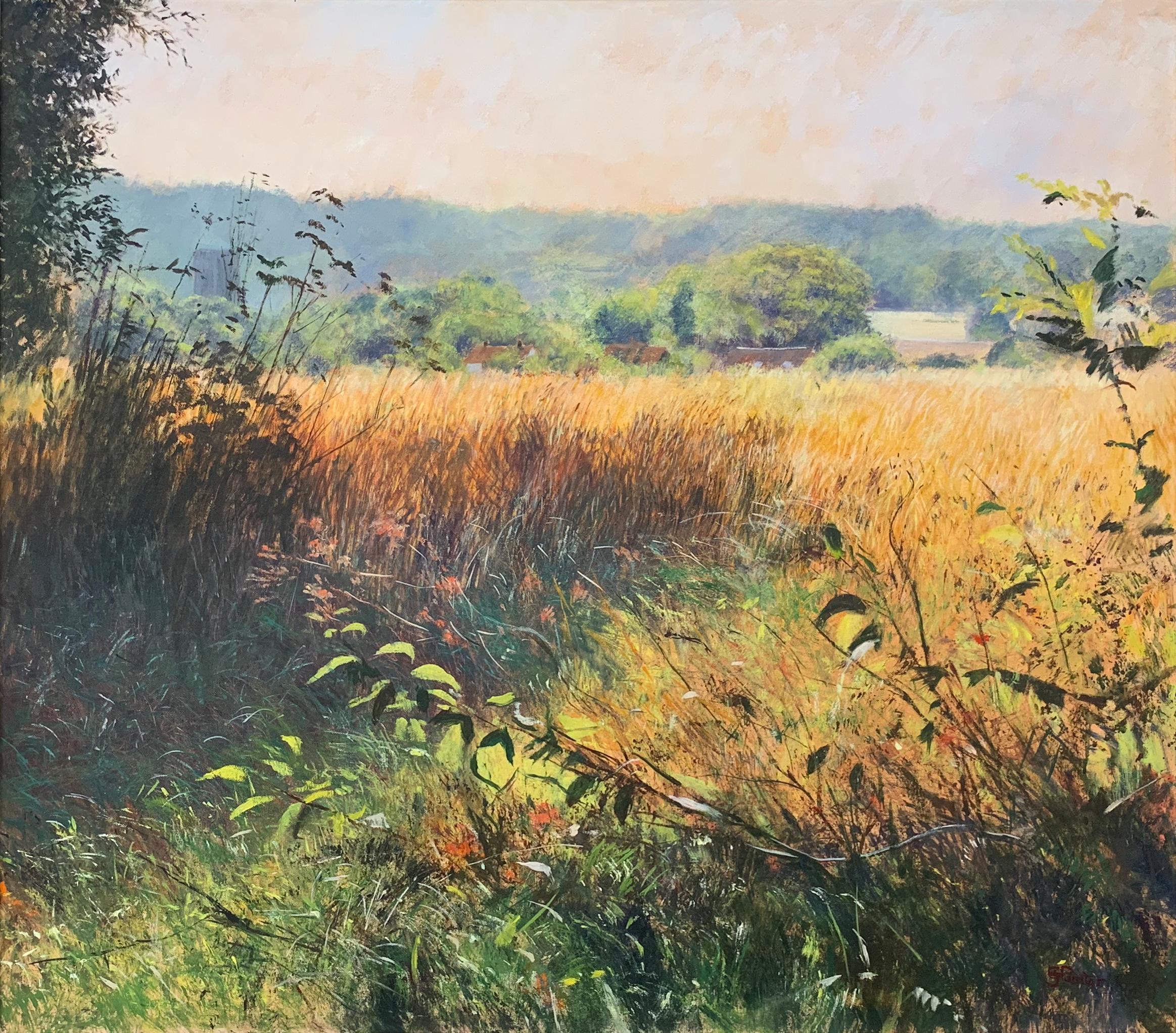 English Summer Norfolk Rural Landscape Original Oil Painting by British Artist - Brown Landscape Art by Graham Painter