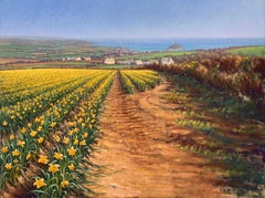 Springtime in Cornwall Coastal Landscape by 20th Century Pastel British Artist