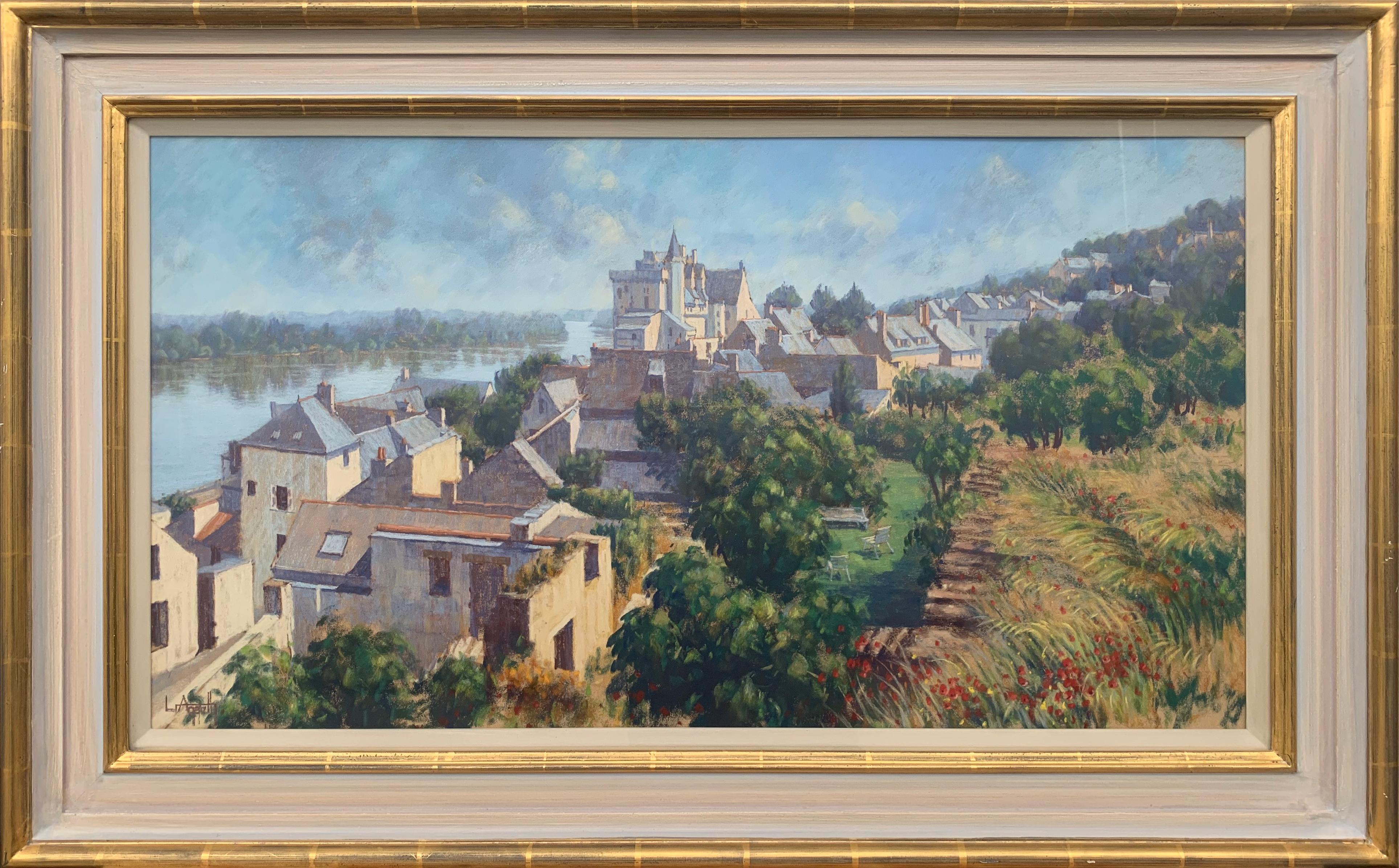 Lionel Aggett Landscape Art - The Loire Montsoreau France Landscape Pastel Art by 20th Century British Artist