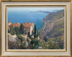 Vintage Eze Cote d'Azur French Riviera Landscape Pastel Art 20th Century British Artist