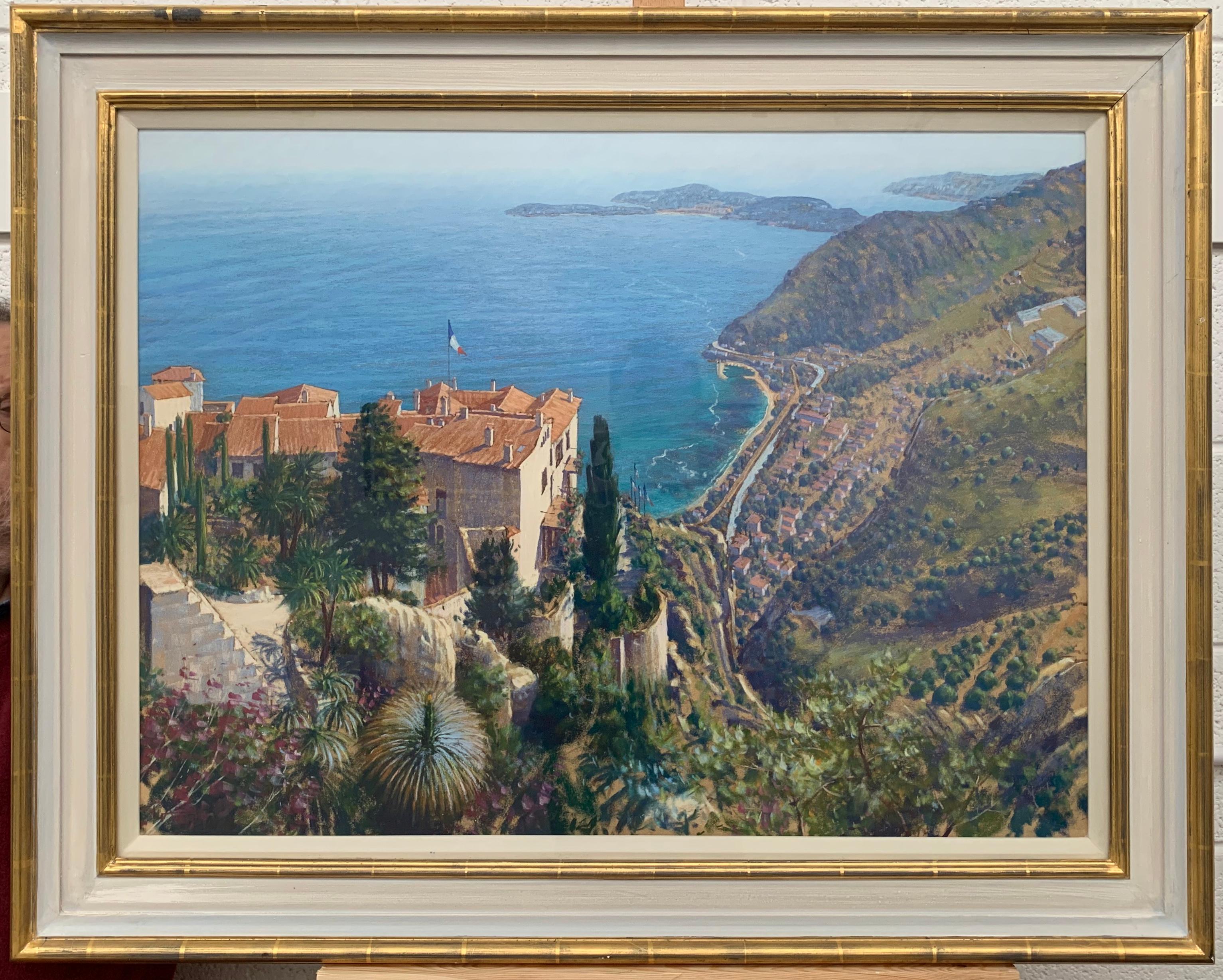 Eze Cote d'Azur French Riviera Landscape Pastel Art 20th Century British Artist 1