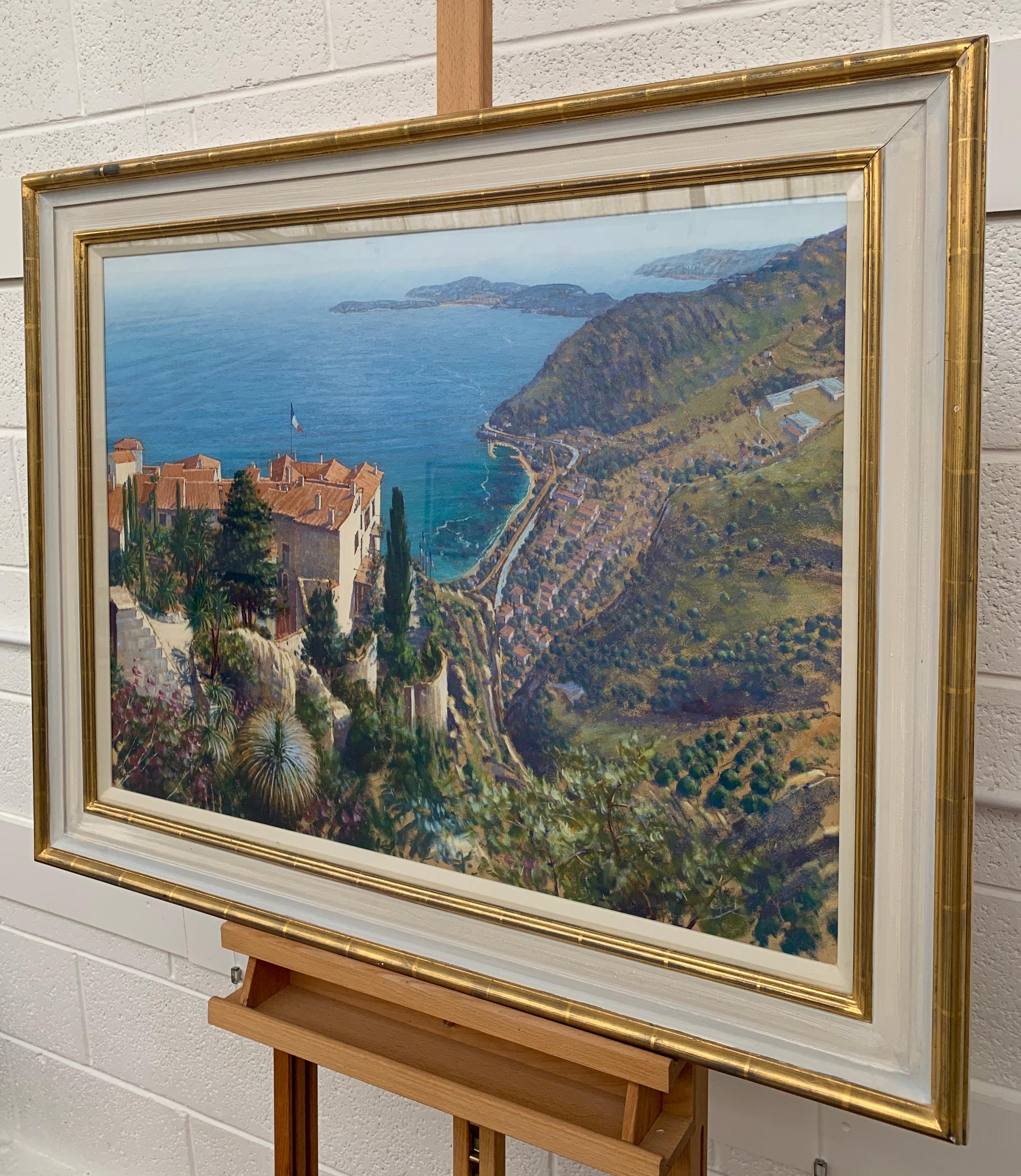 Eze Cote d'Azur French Riviera Landscape Pastel Art 20th Century British Artist - Gray Landscape Art by Lionel Aggett