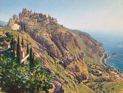 Eze Cote d'Azur Costa Azul Francesa Paisaje Arte Pastel Siglo XX Artista Británico